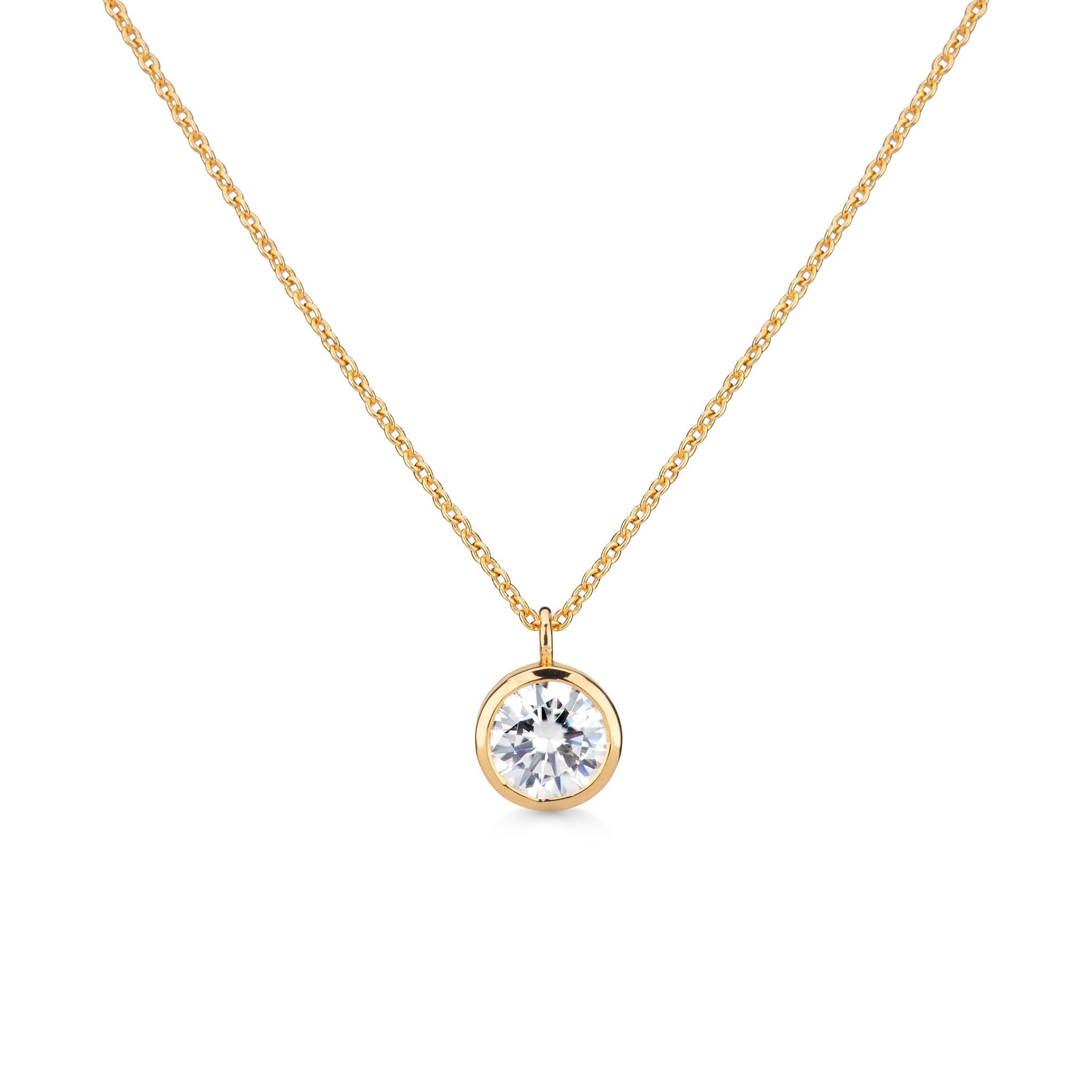 Delicate Round Shaped Gold Diamond Necklace Bezel Set