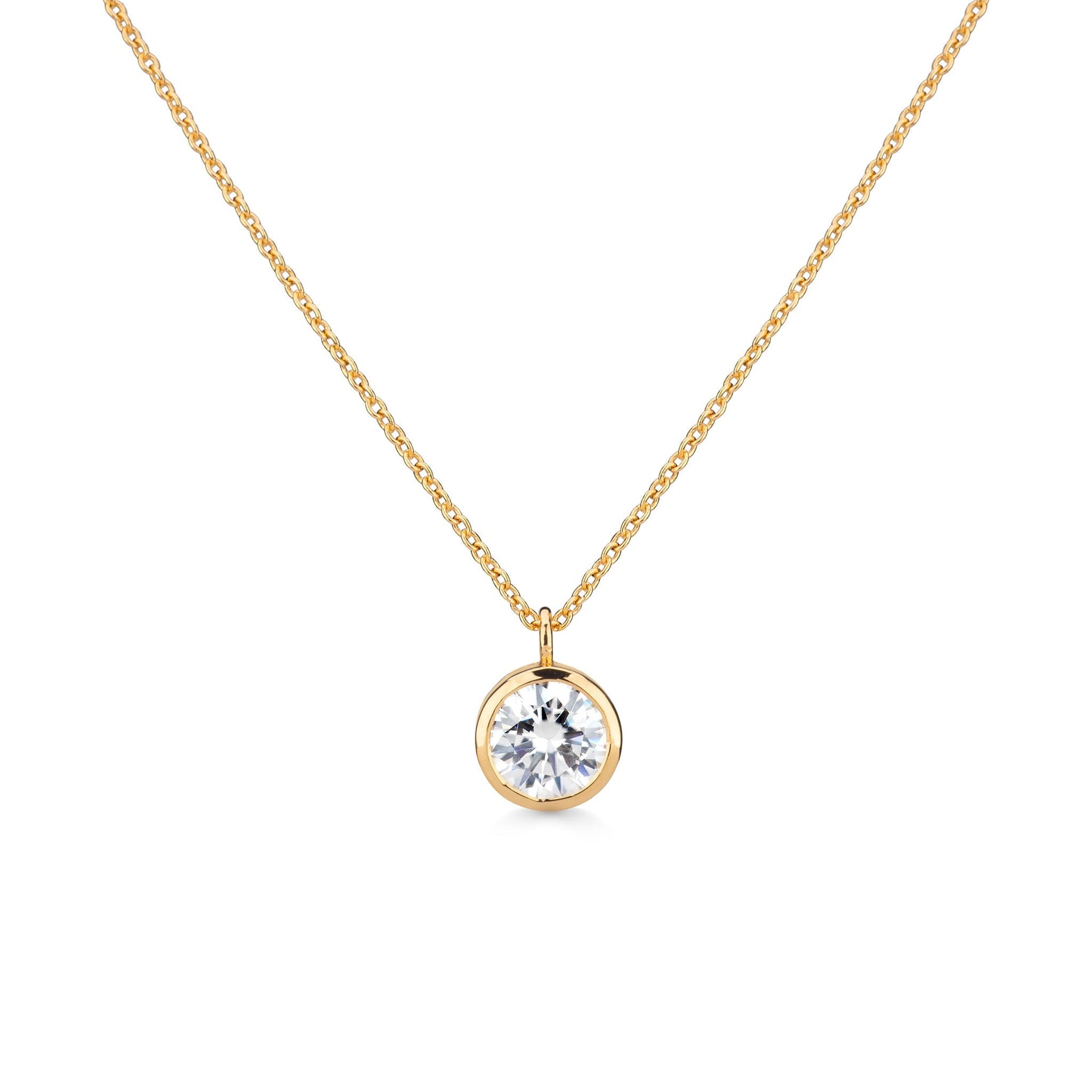 Delicate Round Shaped Gold Diamond Necklace Bezel Set