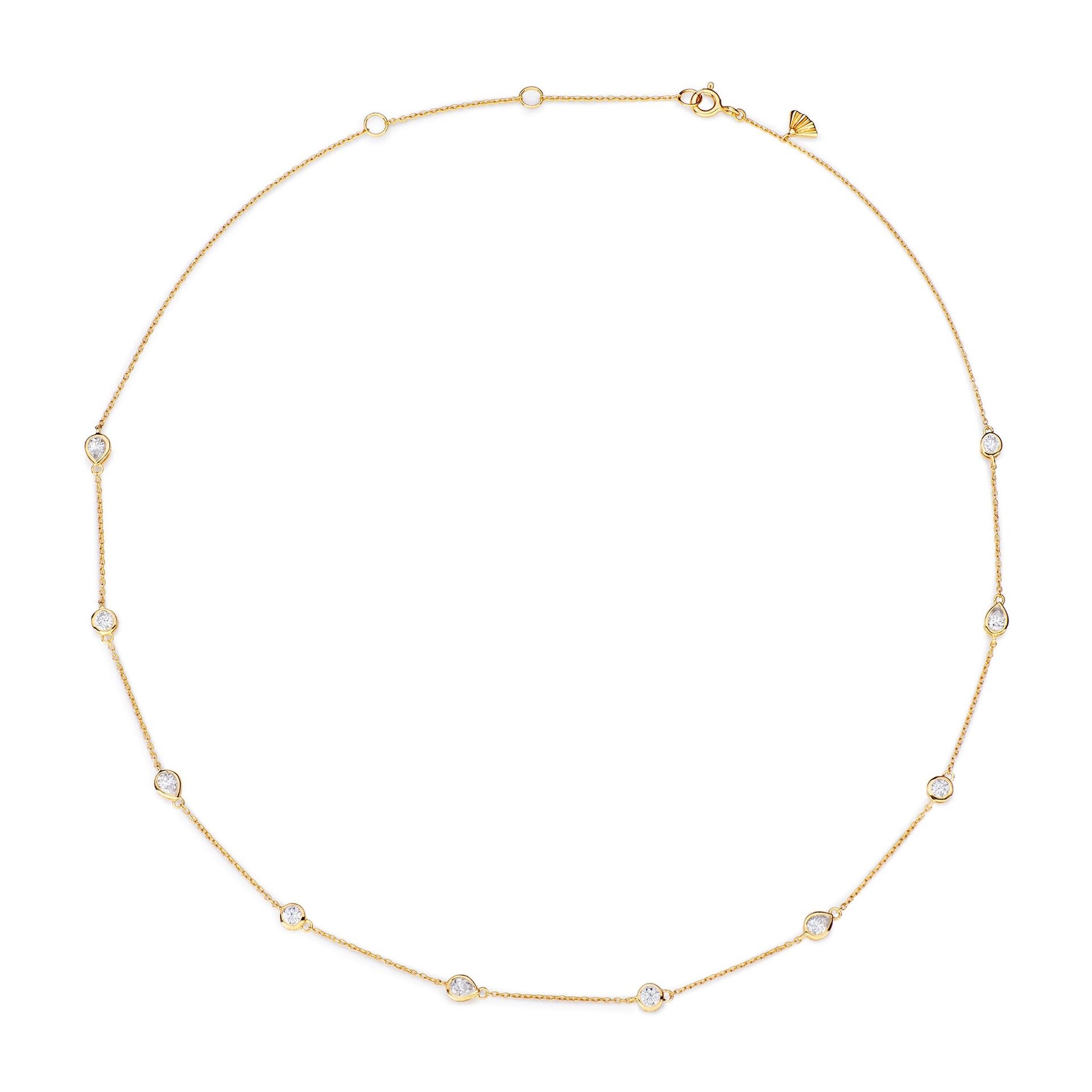 Skyline Yellow Gold Pear and Round Cut Diamond Necklace