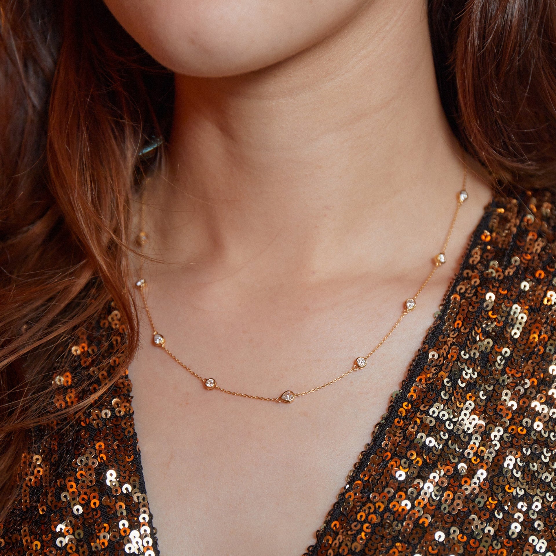 Skyline Pear and Round Shaped Gold Diamond Necklace