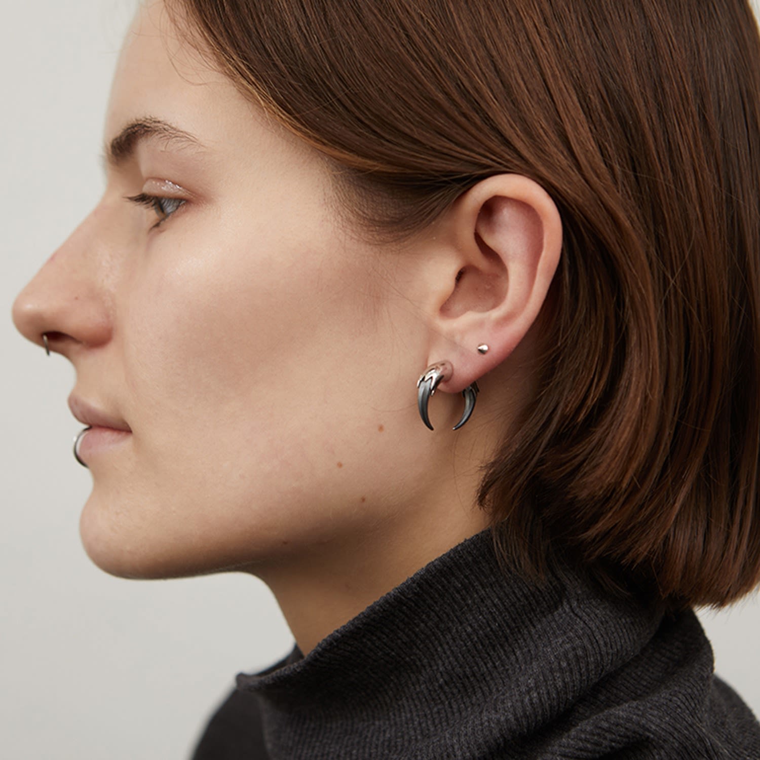 Claw Hoop Earrings Silver & Oxidised Silver