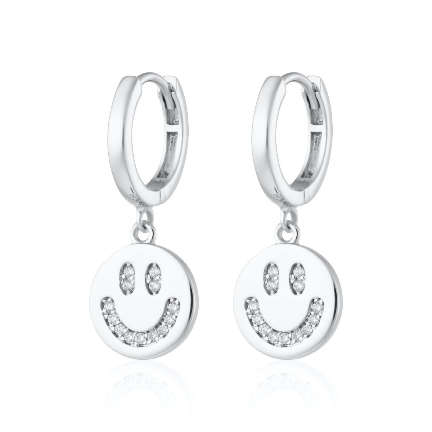 Silver Smiley Face Charm Hoop Earrings