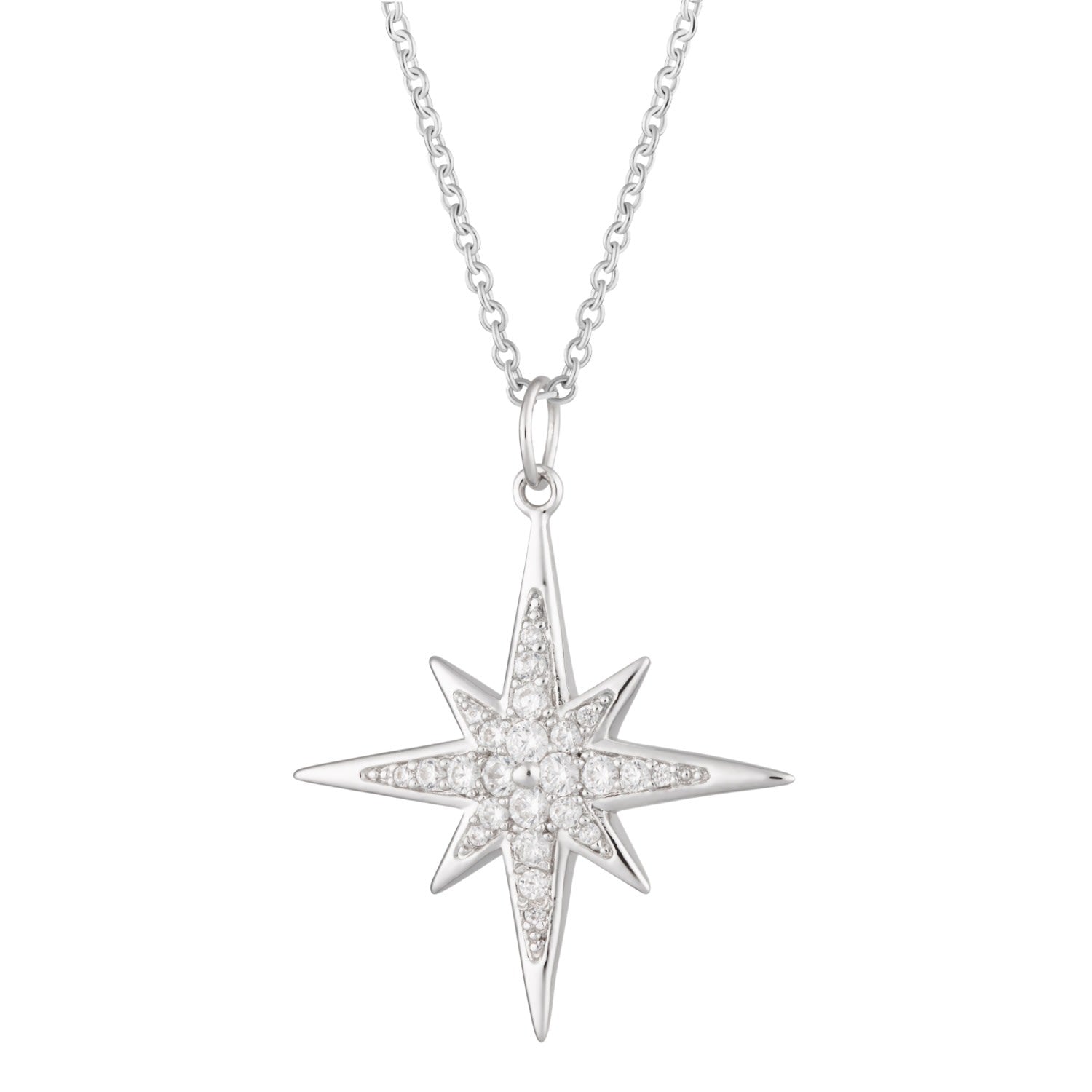 Silver Large Sparkling Starburst Necklace With Slider Clasp