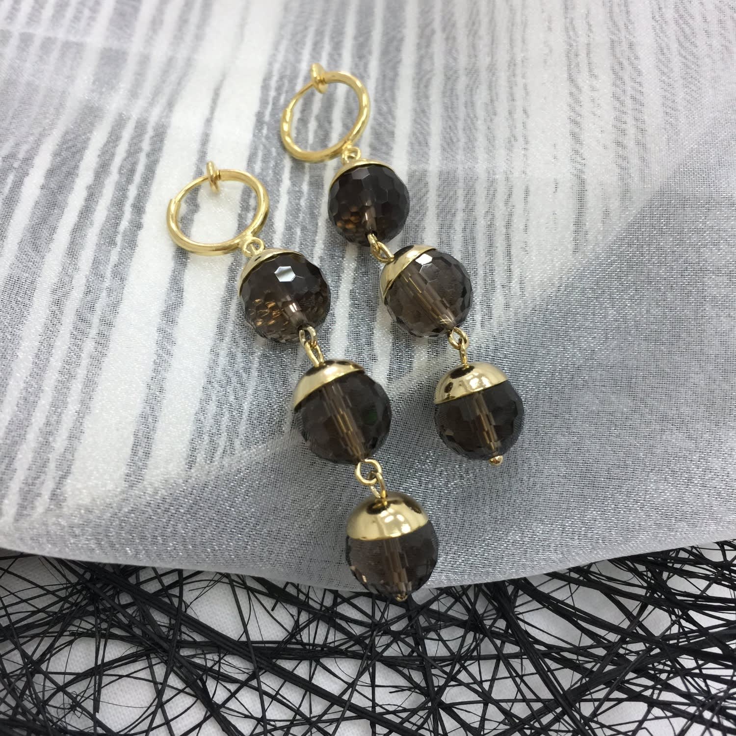 Smoky Quartz Clip On Hoop Earrings