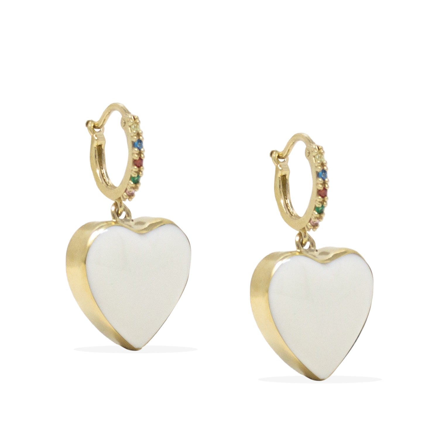 Love Is A Rainbow Gold Vermeil White Heart Hoop Earrings
