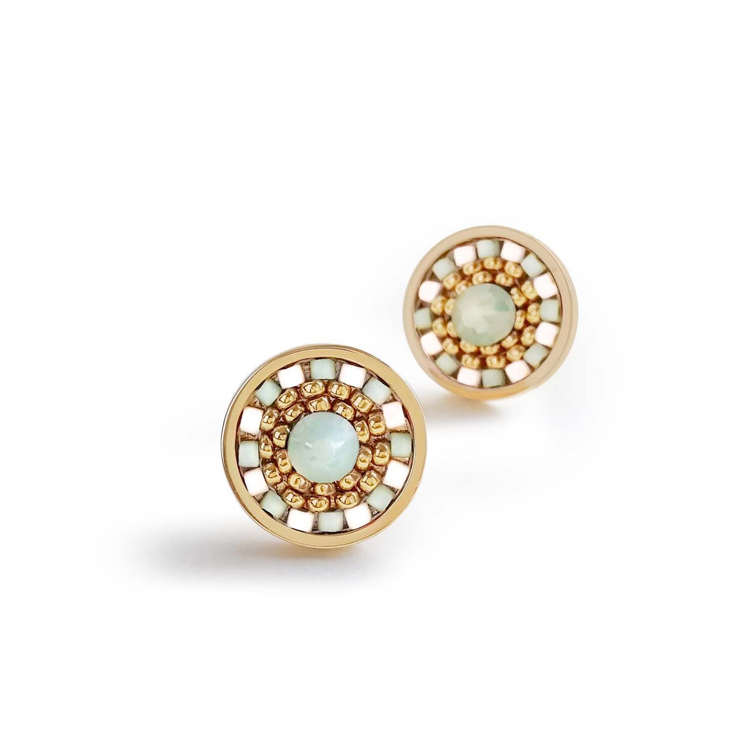 Striped Medallion Stud Earrings - Mint
