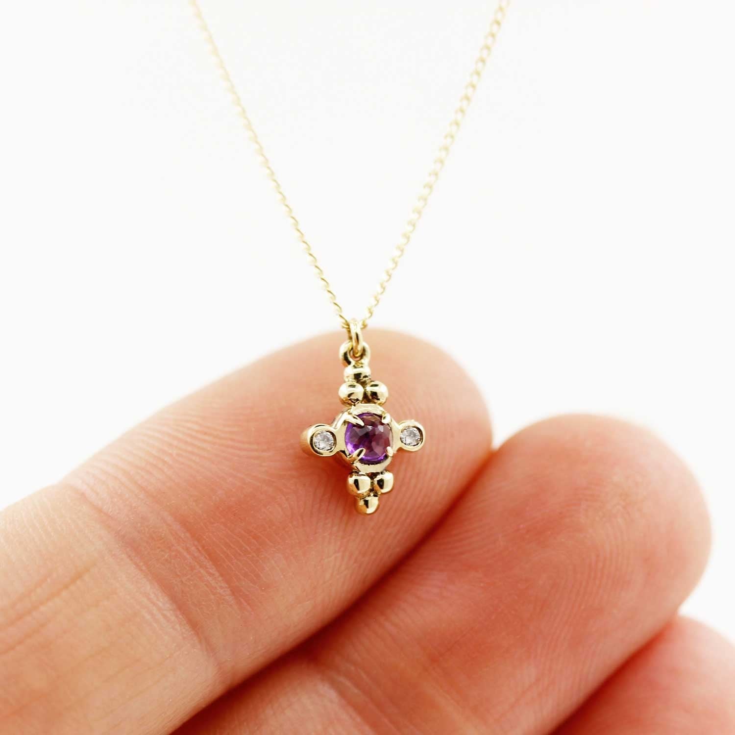 Amethyst & Diamonds Cross Necklace - Silver