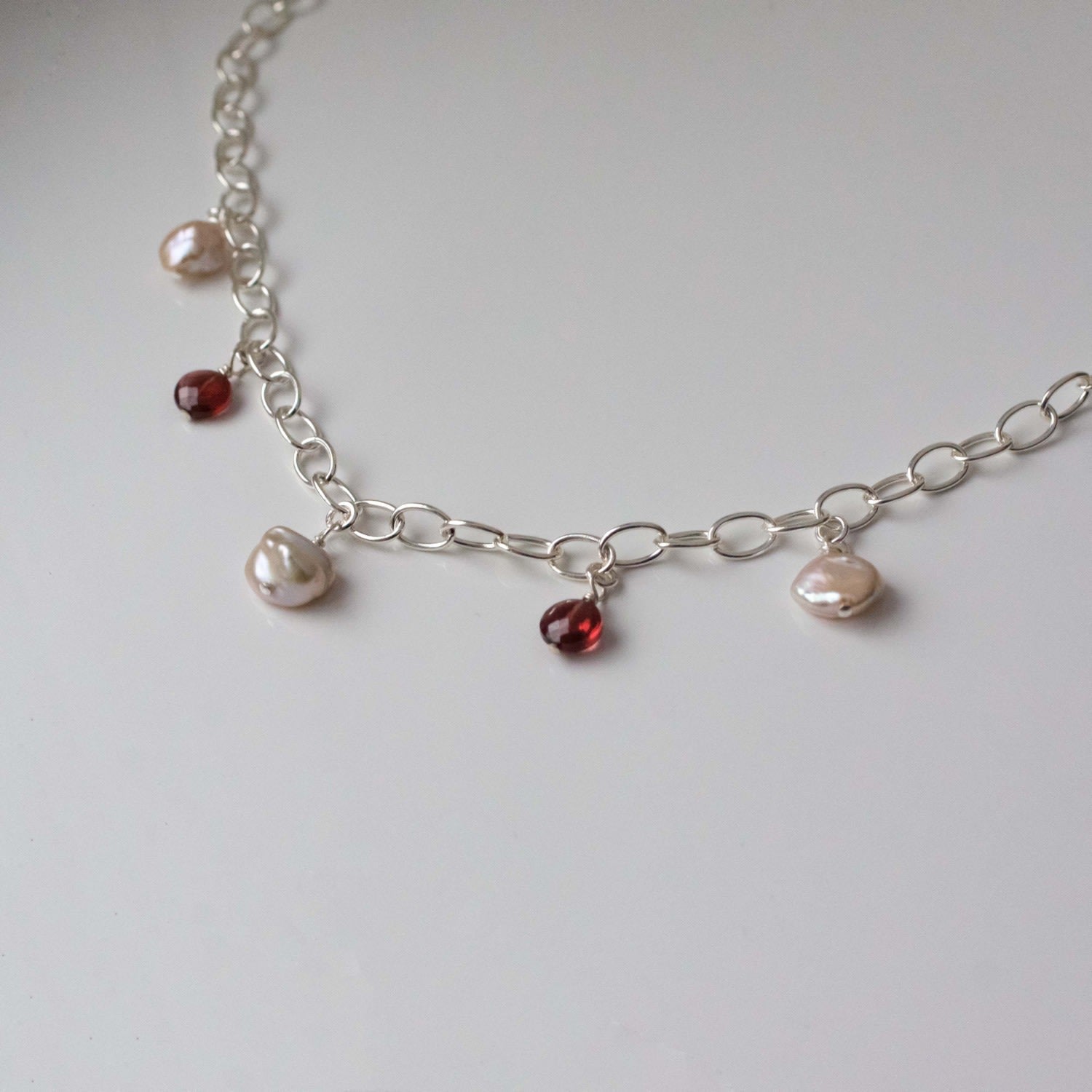 Keshi Pearls & Garnet Necklace
