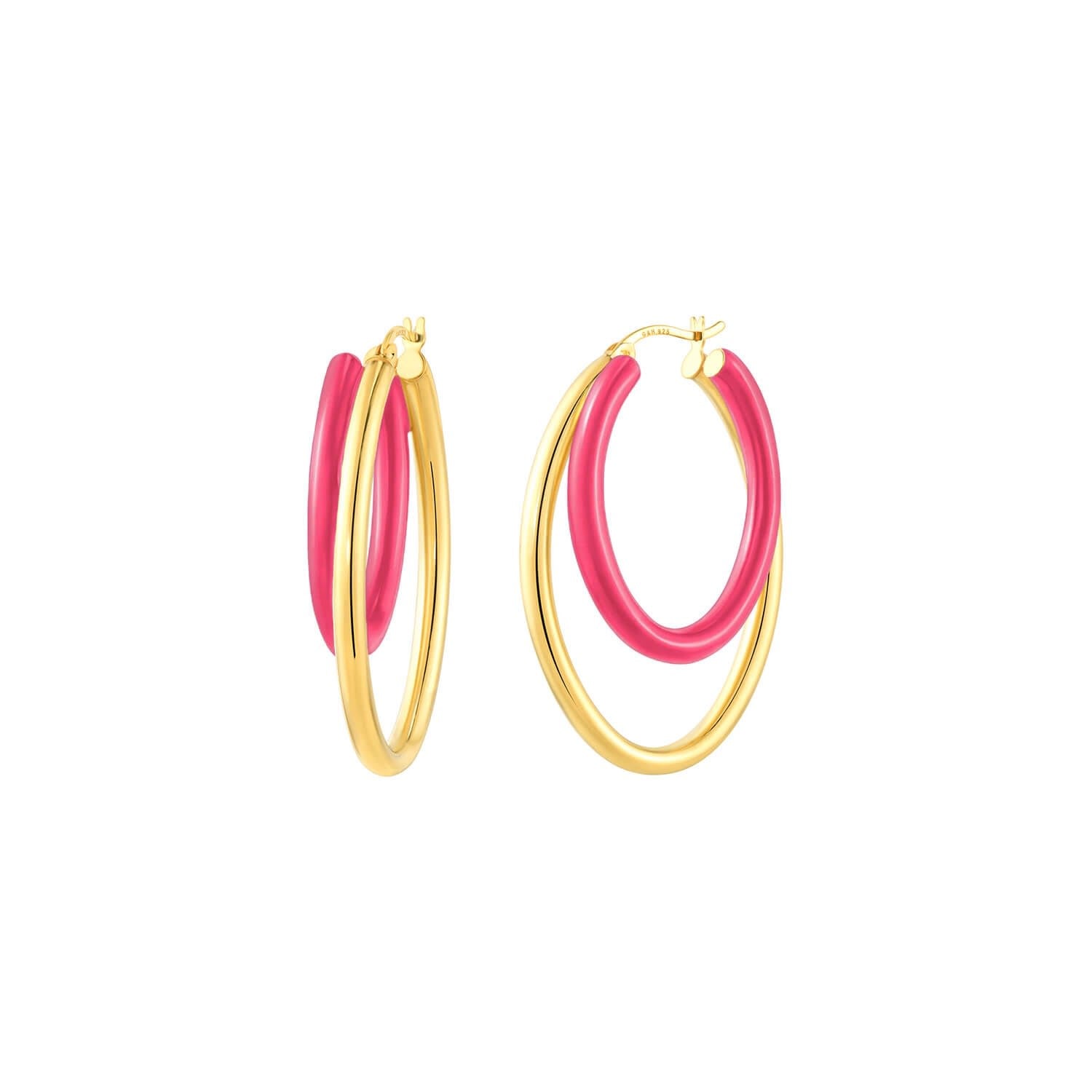 Double Oval Enamel Hoop Earrings In Pink