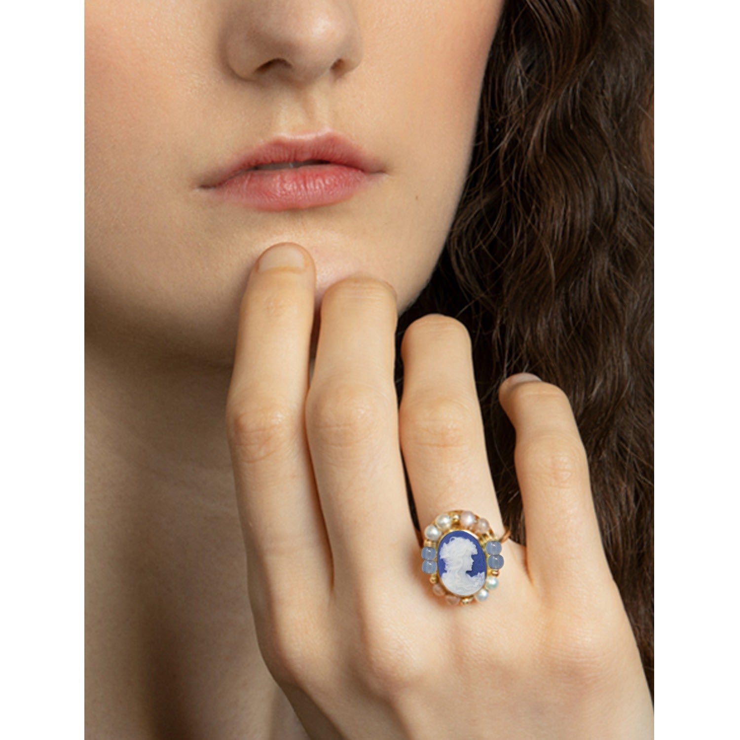 Little Lovelies Gold-Plated Blue Cameo Ring