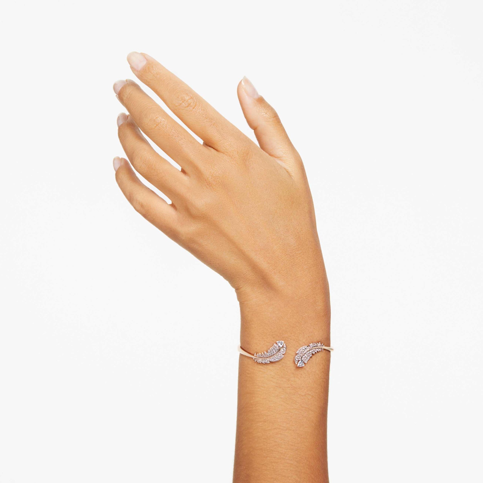NICE BANGLE FEATHER WHITE ROSE GOLD TONE PLATED
