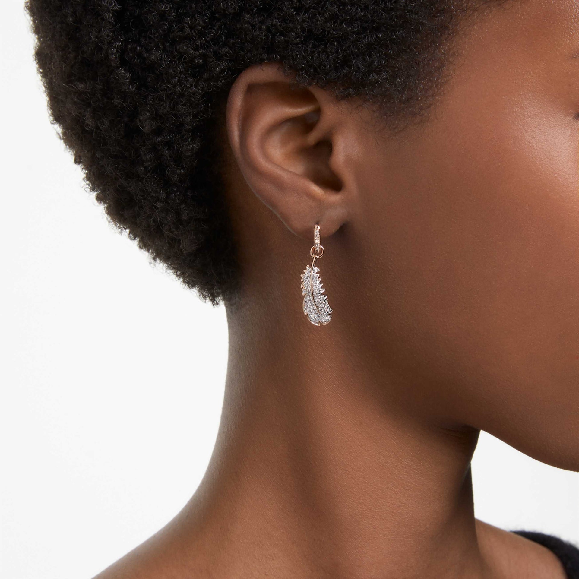 NICE DROP EARRINGS FEATHER WHITE ROSE GOLD TONE PLATED