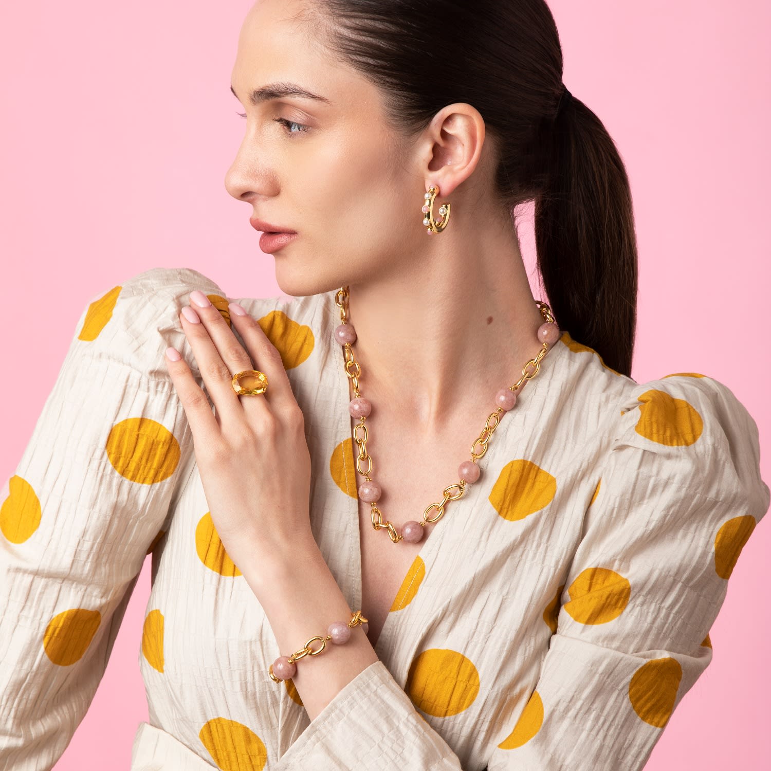 Nicky Hoops Pink Opal & Pearls