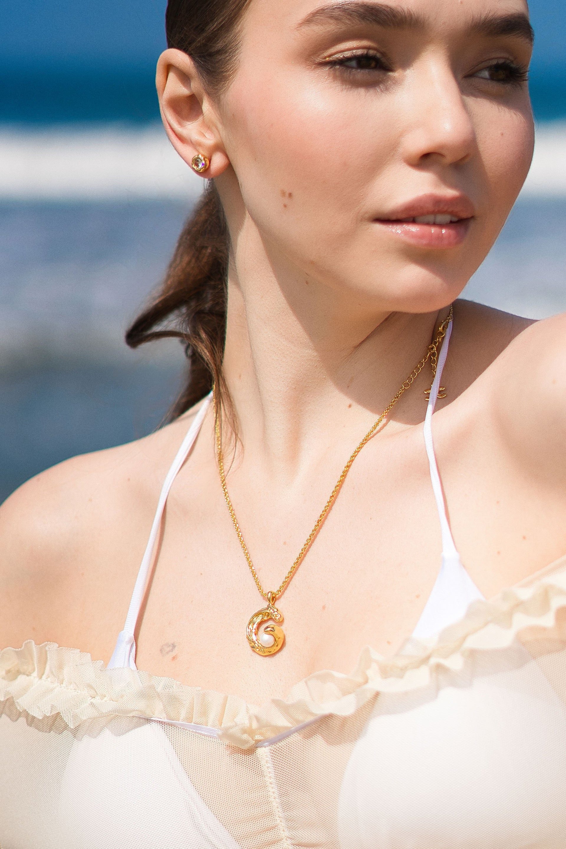 Nicole Gold Molten C Hoop Pendant Necklace