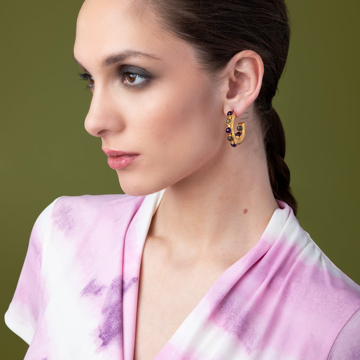 Nicole Hoops Amethyst & Labradorite