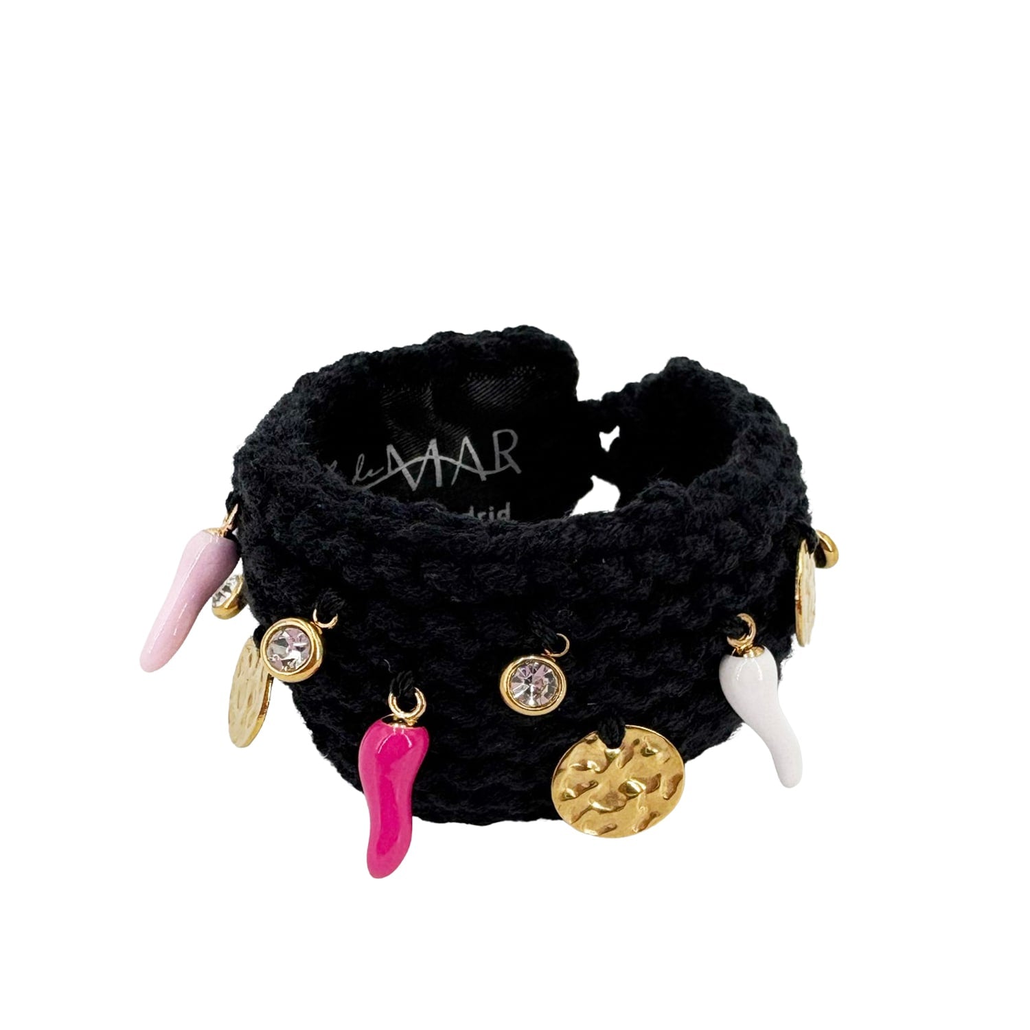 Night Narrow Bracelet | Handknitted With Charms | Black