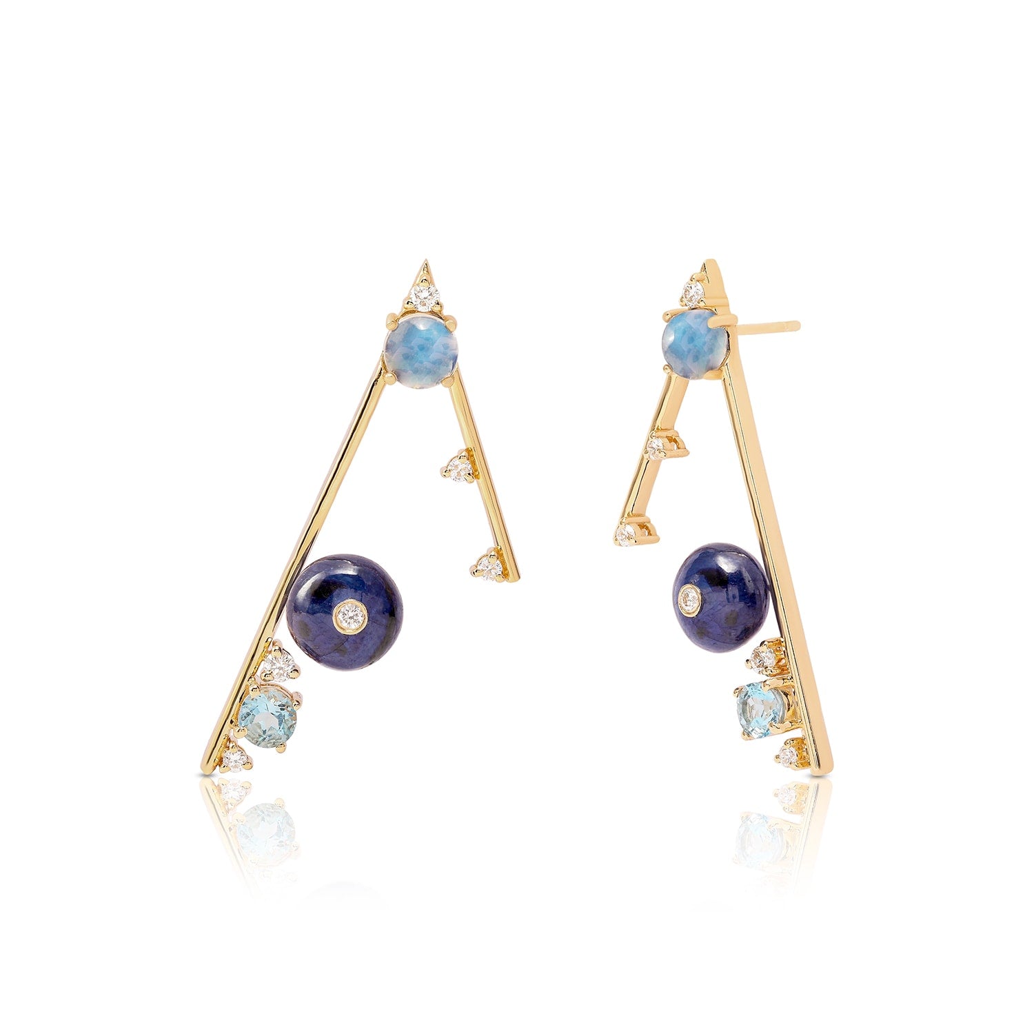 Gold Sapphire Beads Danglers Earrings For Women