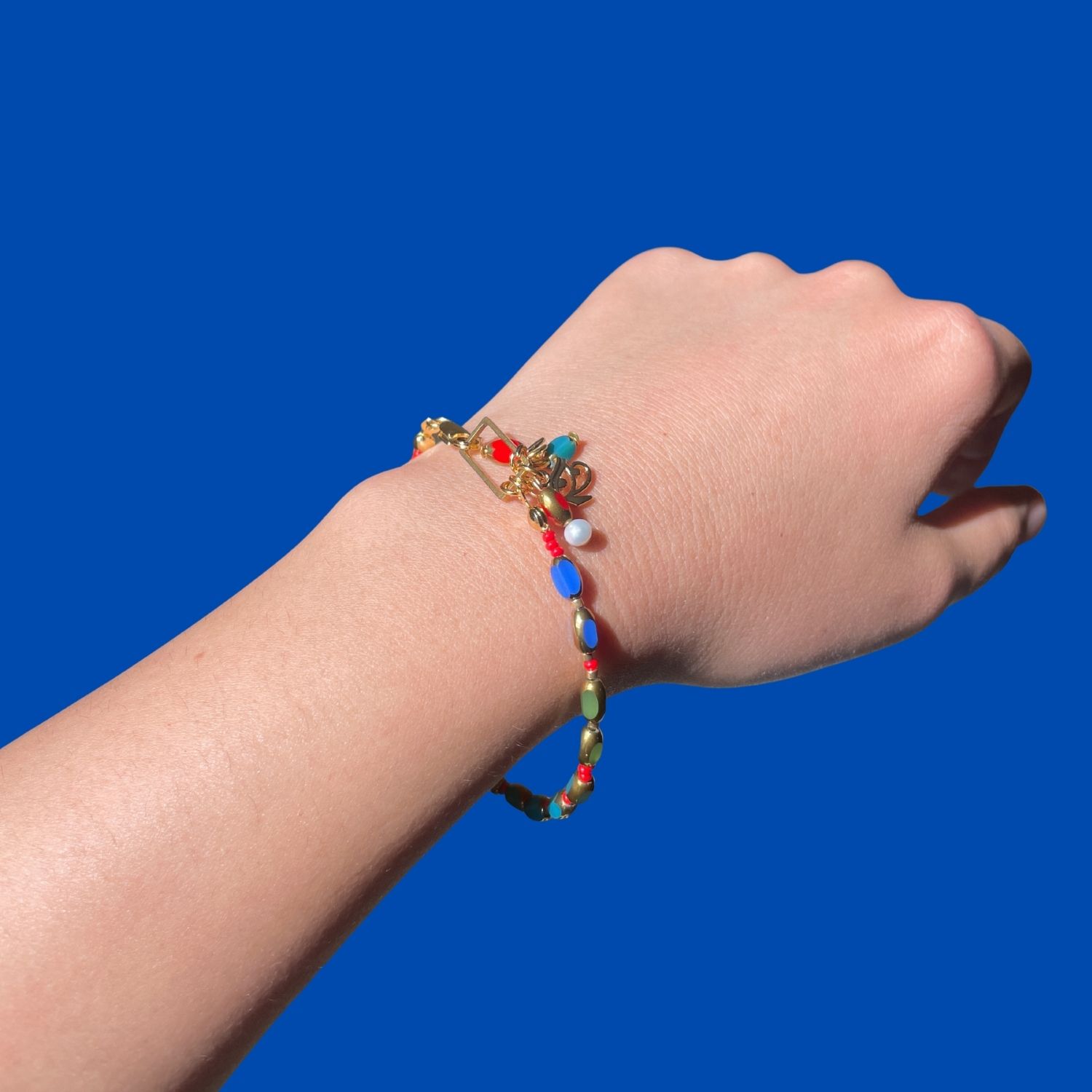 Nile Blue – Handcrafted Egyptian-Inspired Beaded Bracelet With Eye Of Horus Charm & Pearl Accent