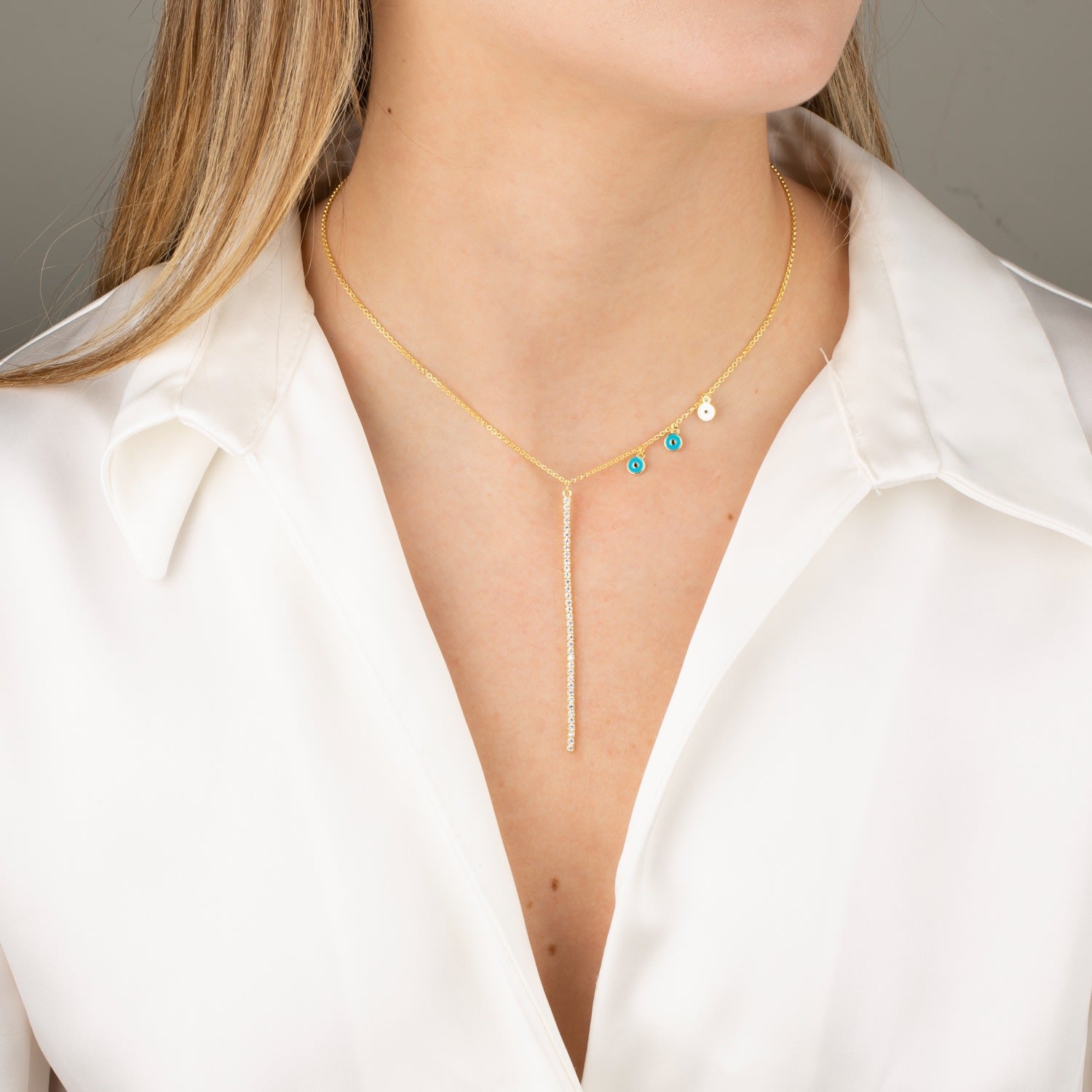 Nily Evil Eye Lariat Necklace