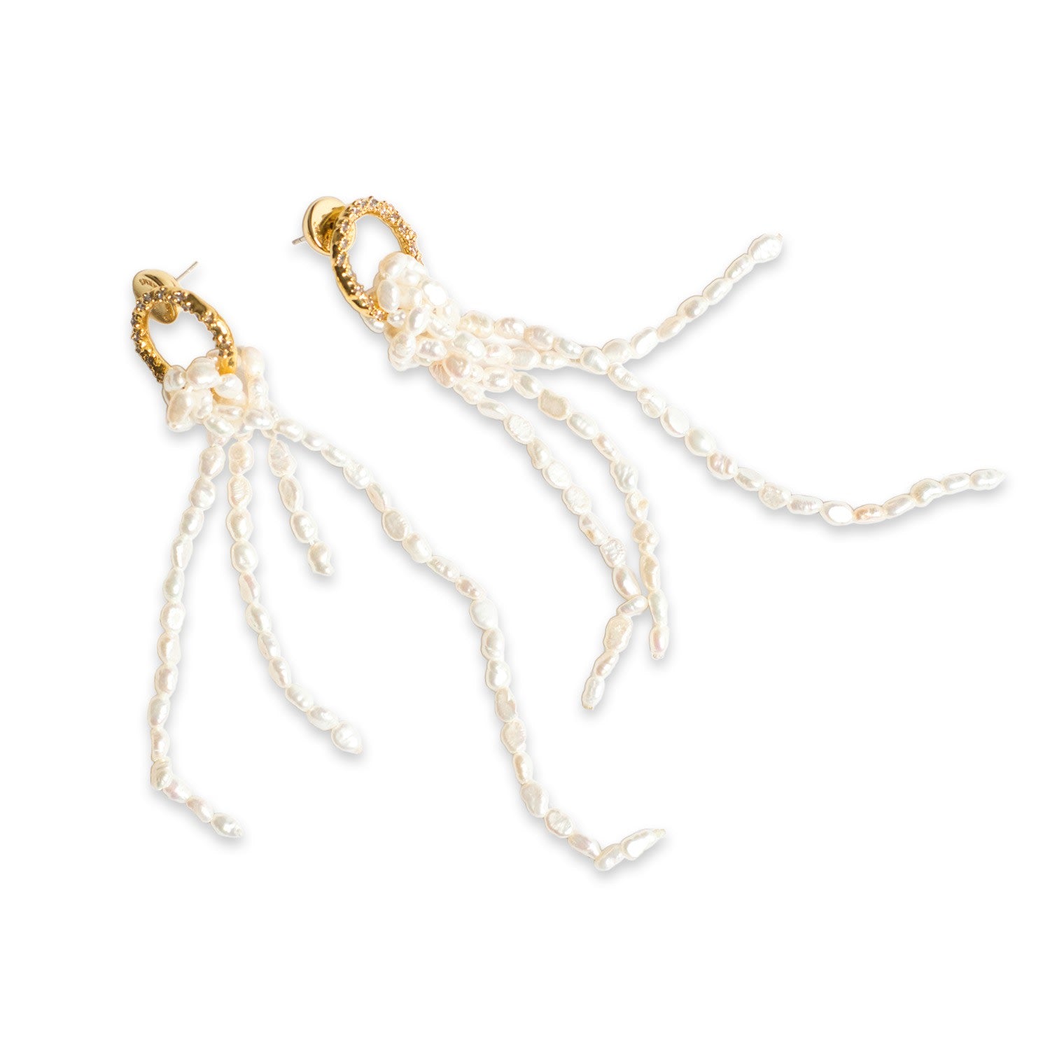 Nina Gold Hoop Pearl Tassel Earrings