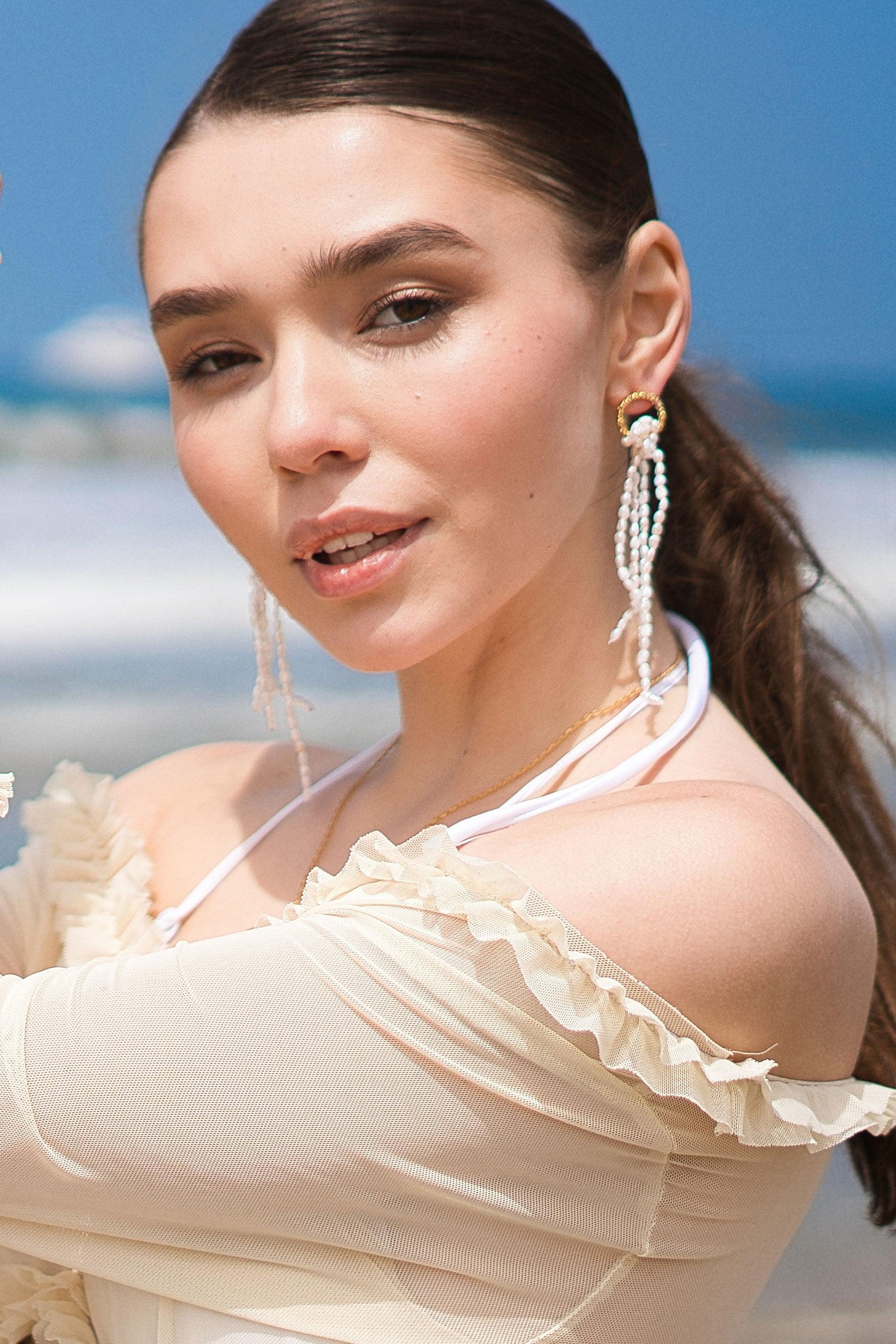 Nina Gold Hoop Pearl Tassel Earrings
