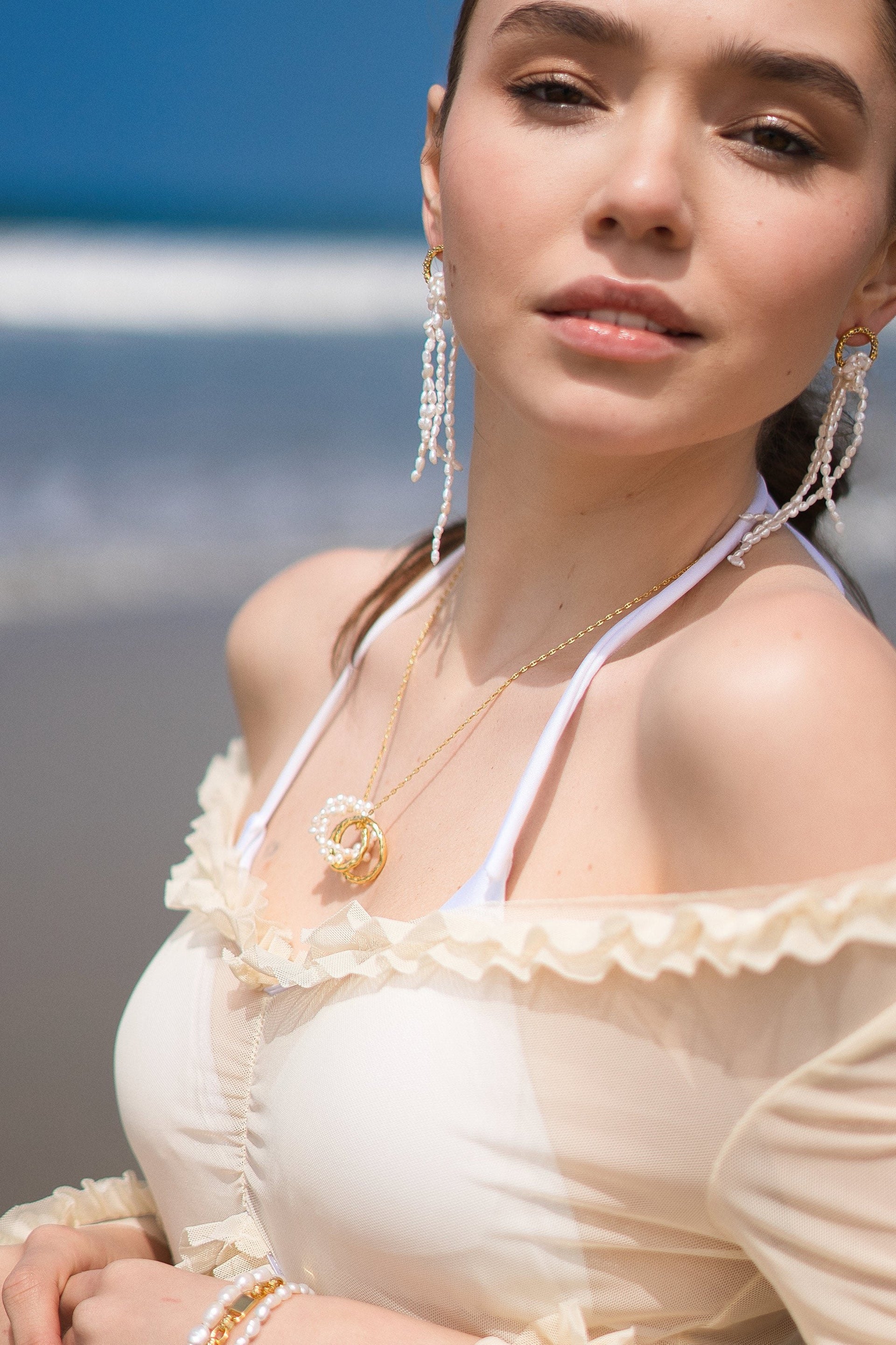 Nina Gold Interlocking Ring & Pearl Pendant Necklace