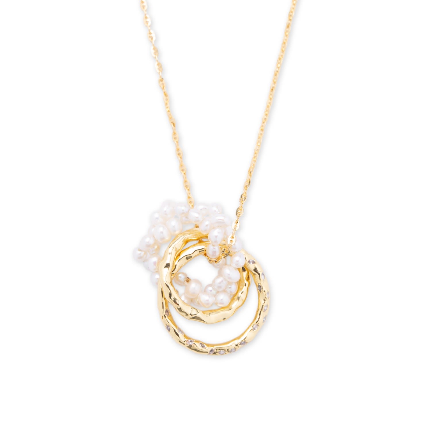 Nina Gold Interlocking Ring & Pearl Pendant Necklace