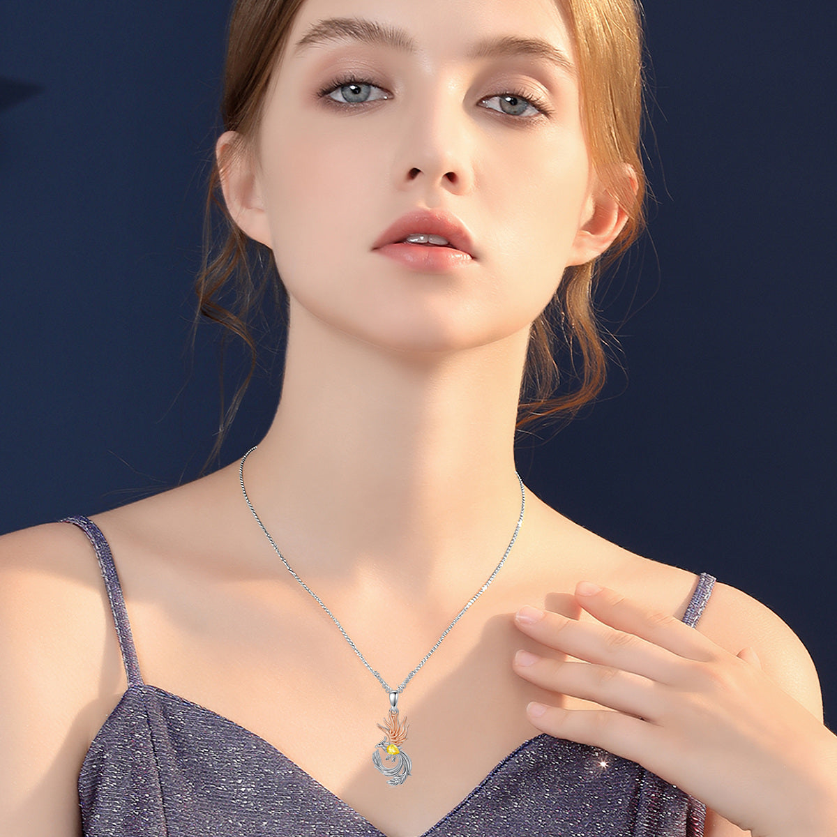 Sterling Silver Two-tone Cubic Zirconia Phoenix Pendant Necklace