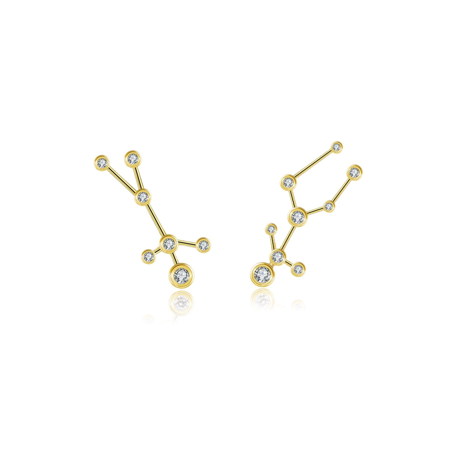 Gemini Zodiac Constellation Earing 18K Yellow Gold & Diamond