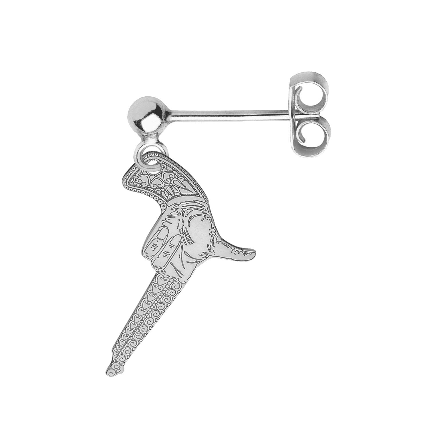 Silver Hand Gun Single Short Drop Earring