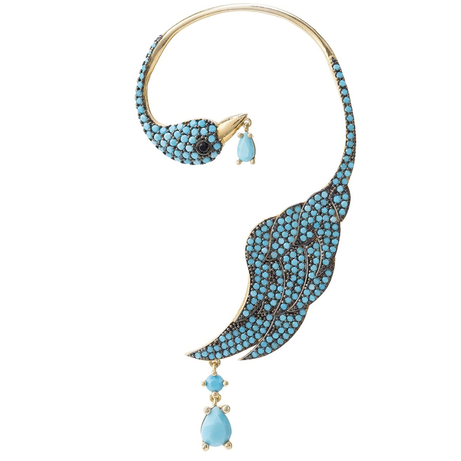 Bird Of Paradise Ear Climber Turquoise Gold Left