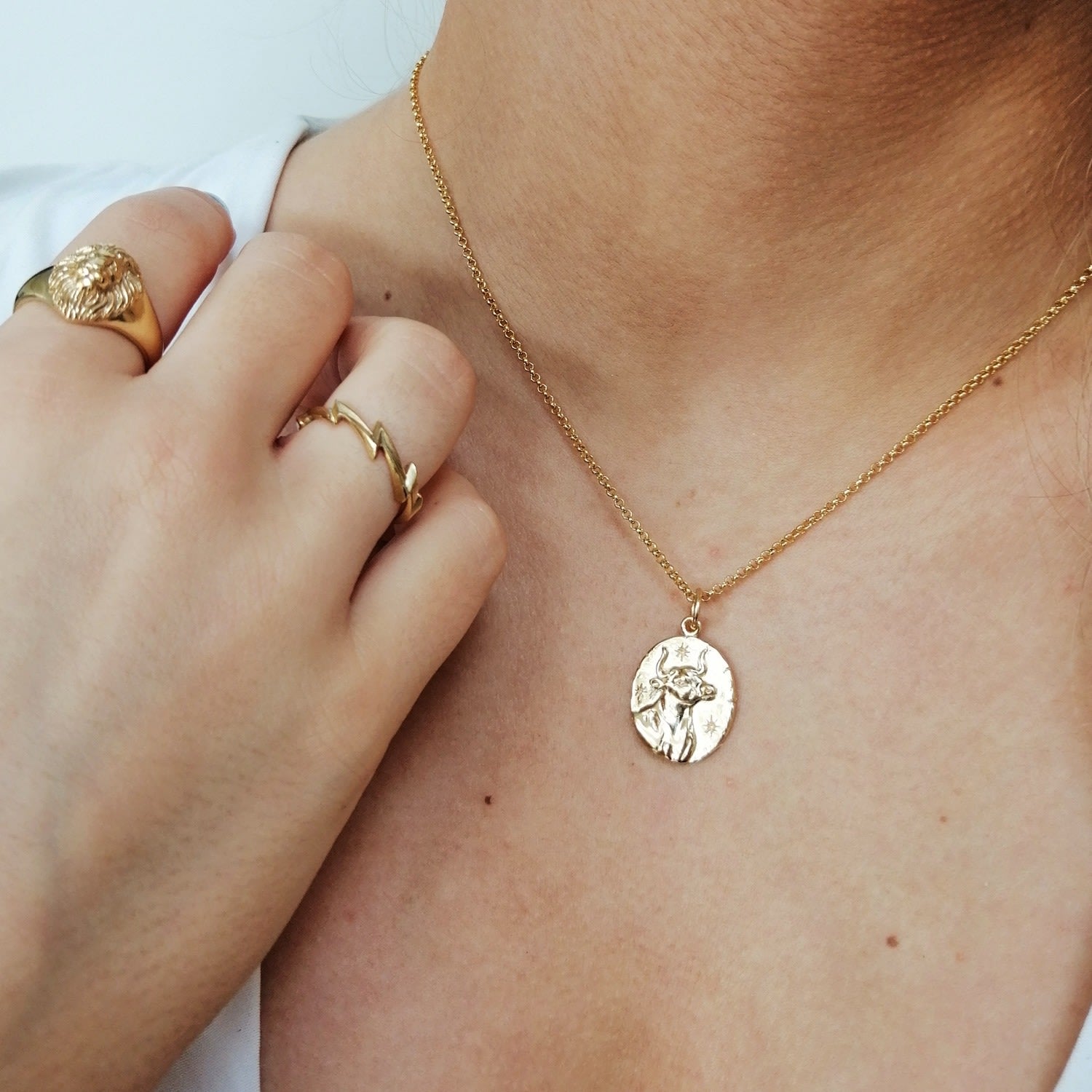 Gold Taurus Zodiac Charm Necklace