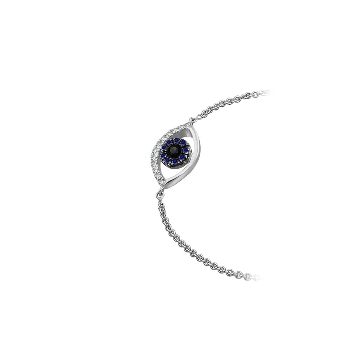 18K White Gold Evil Eye Sapphire & Diamond Bracelet