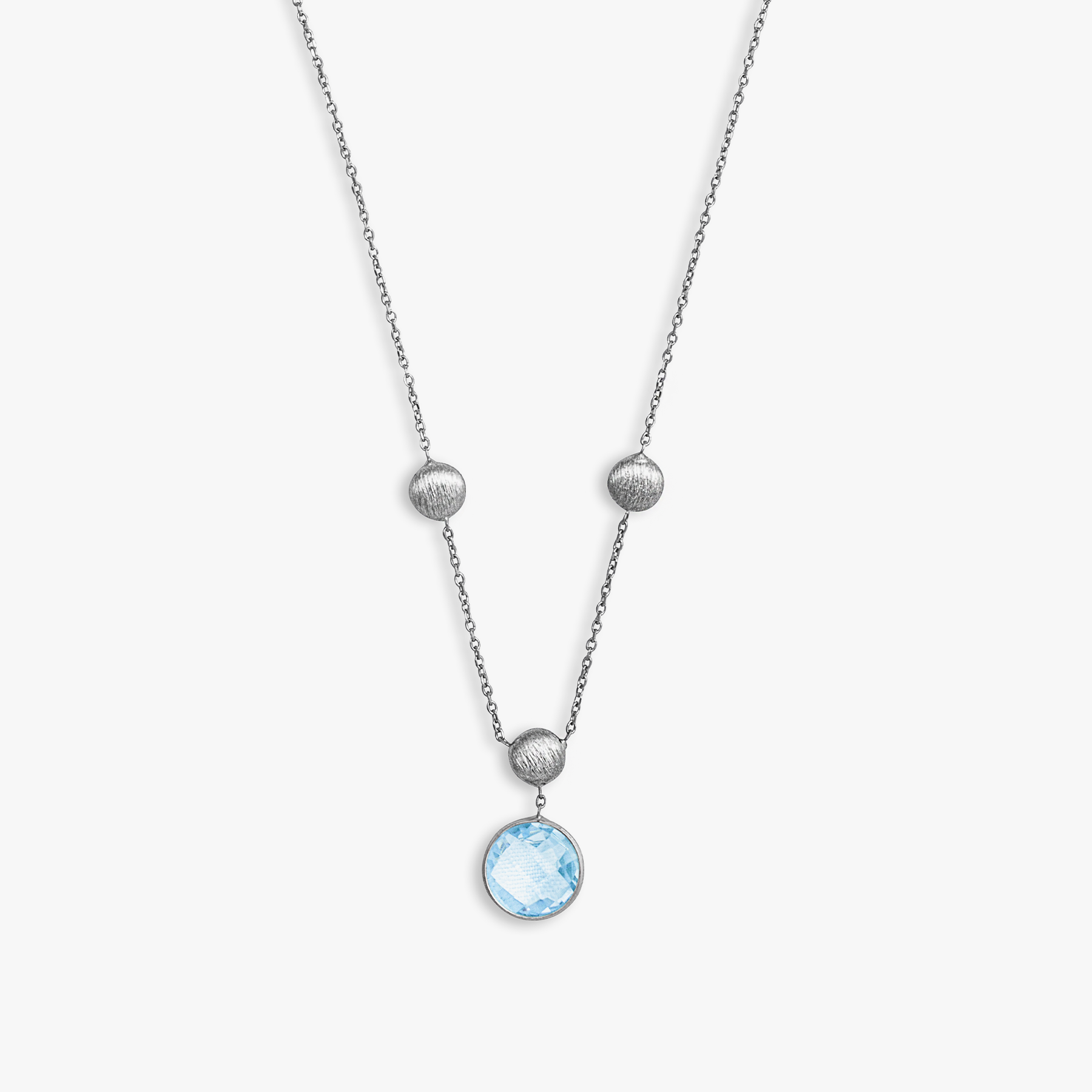 9K satin white gold Kensington chain necklace with topaz