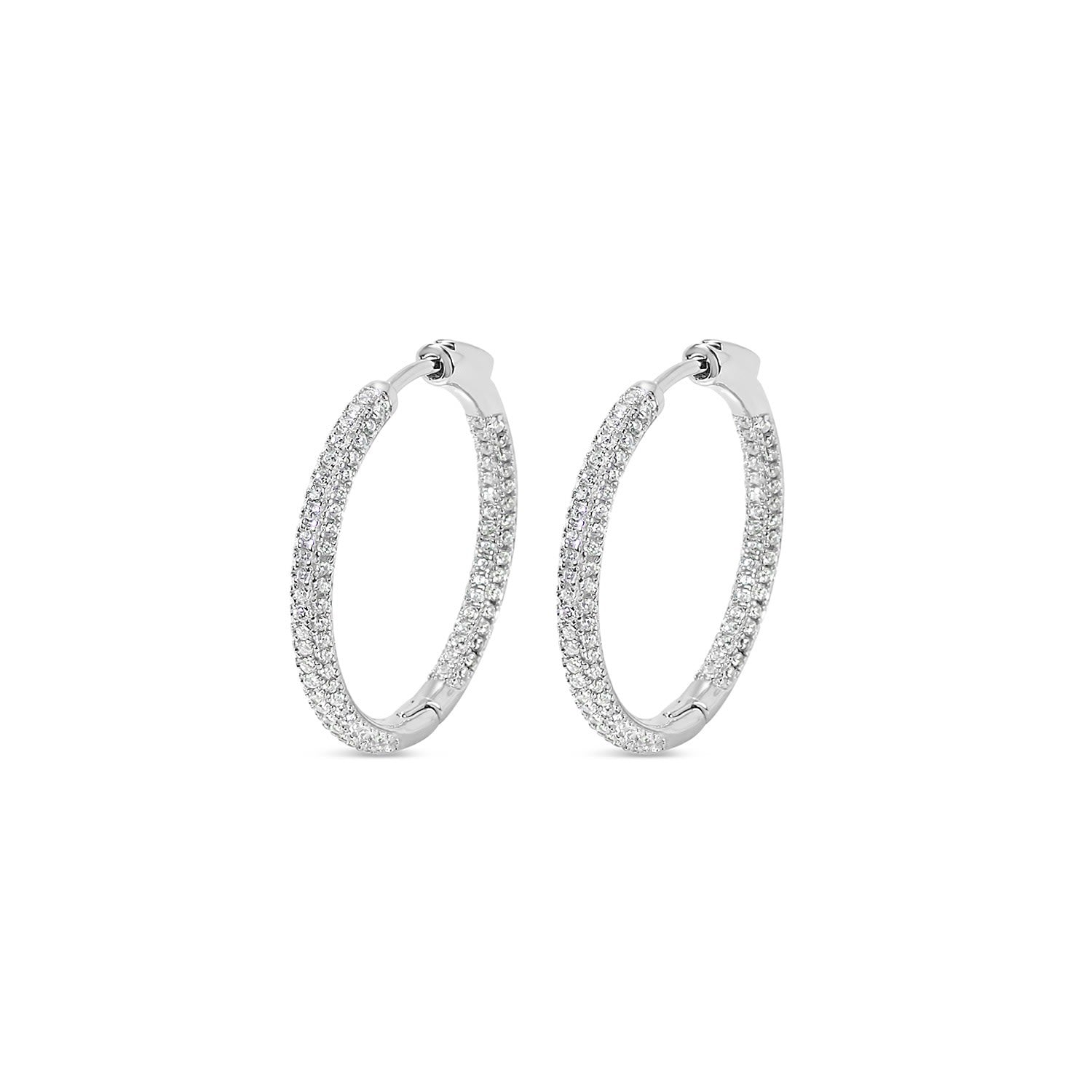 Pursuit Pave Hoops Petite With Man Made Cz Diamond Stimulant In Sterling Silver