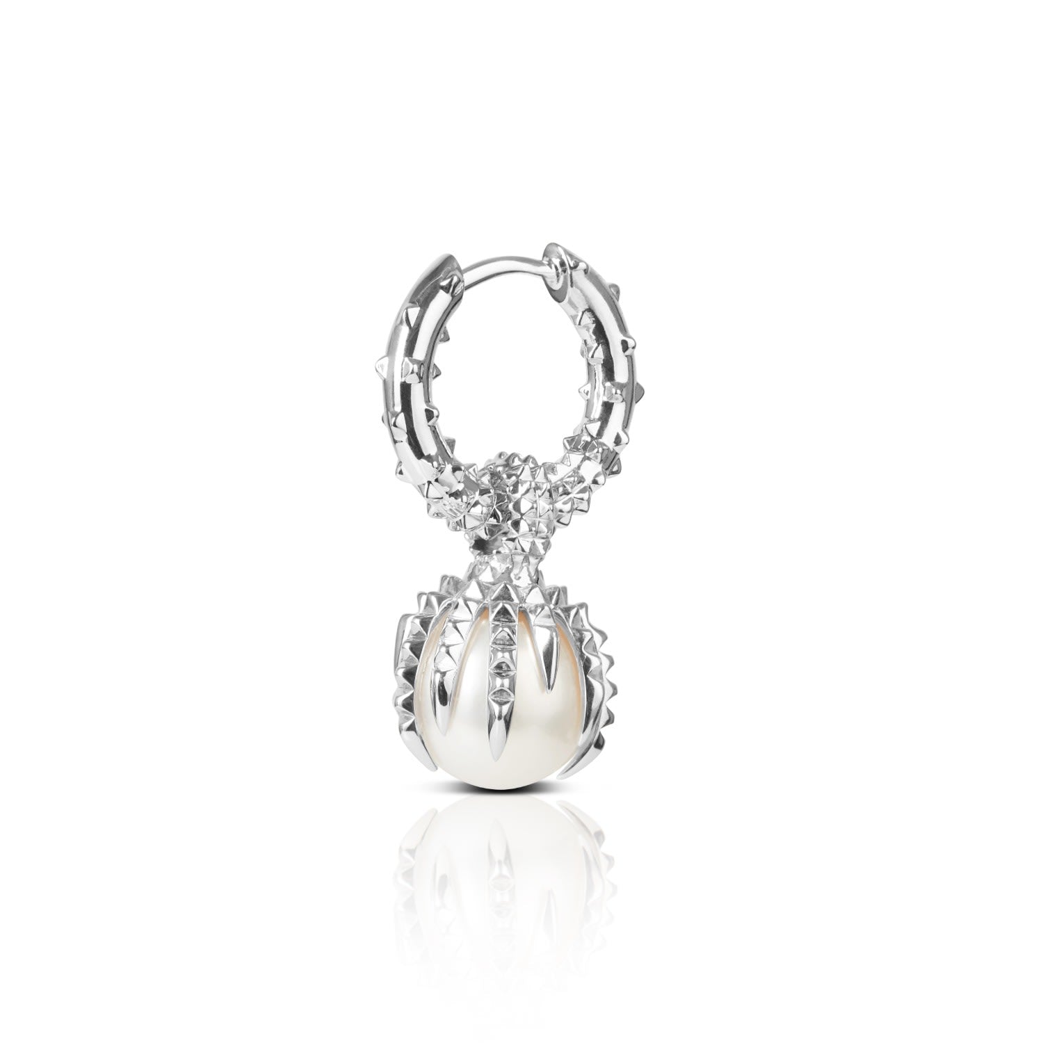 The Dragon & The Ivoory Pearl Hoop Earrings - Silver