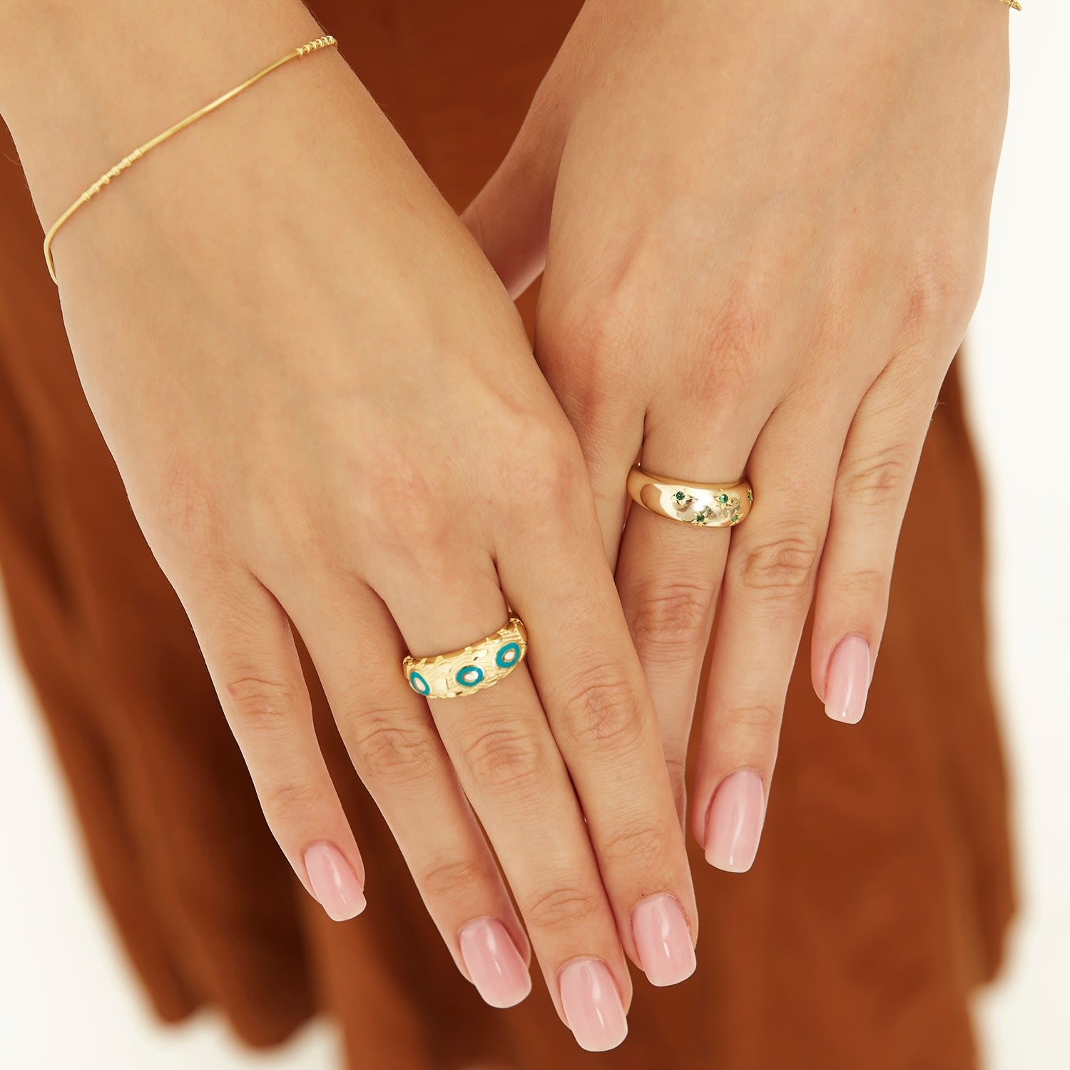 Celestial Star Sterling Silver Dome Ring With Green Gemstones