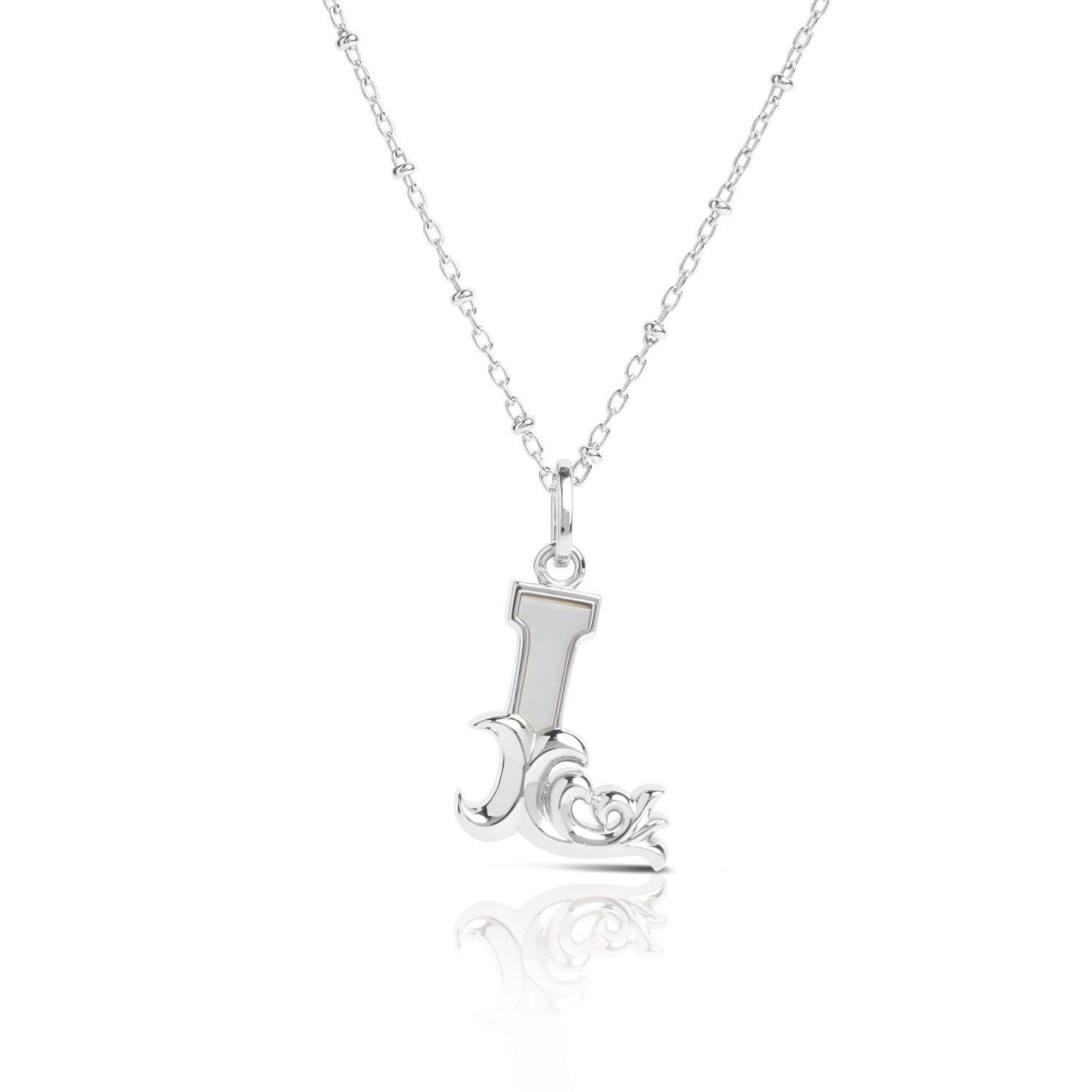 Solid Silver L Initial Necklace With Mother Of Pearl