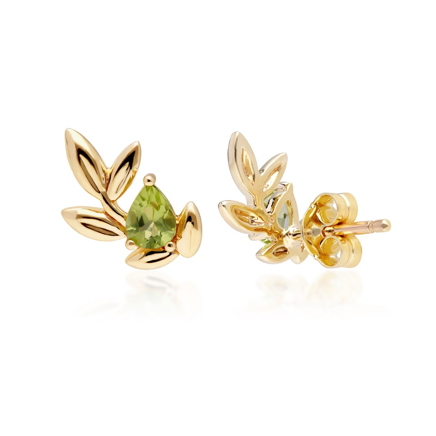 O Leaf Peridot Earrings In Yellow Gold