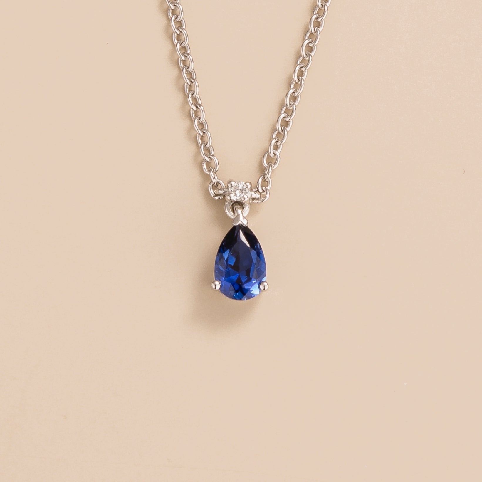 Ori Small White Gold Pendant Necklace Blue Sapphire Diamond