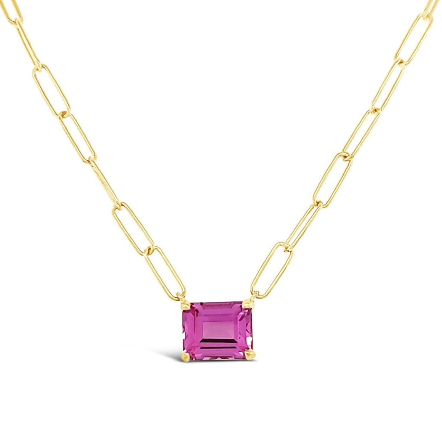 Paperclip Chain With Colored Stone Pink Sapphire - Gold