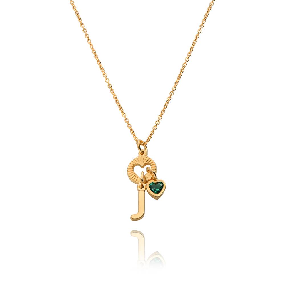 Noel Initial Necklace with Precious Heart Stone in 18K Gold Vermeil