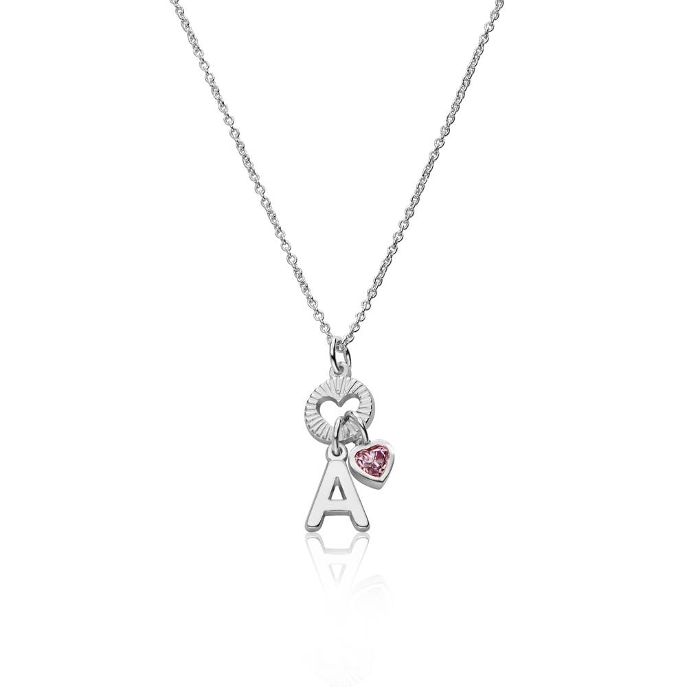 Noel Initial Necklace with Precious Heart Stone in Sterling Silver