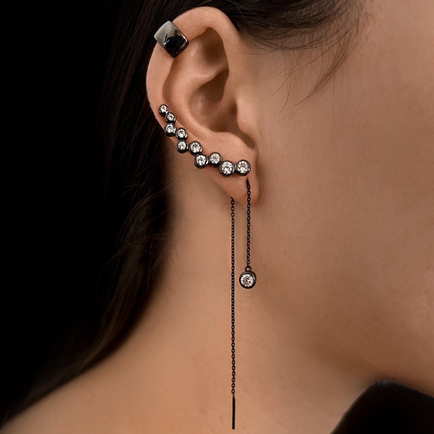 Minx Ear Climber With Man Made Cz Diamond Stimulant In Sterling Silver