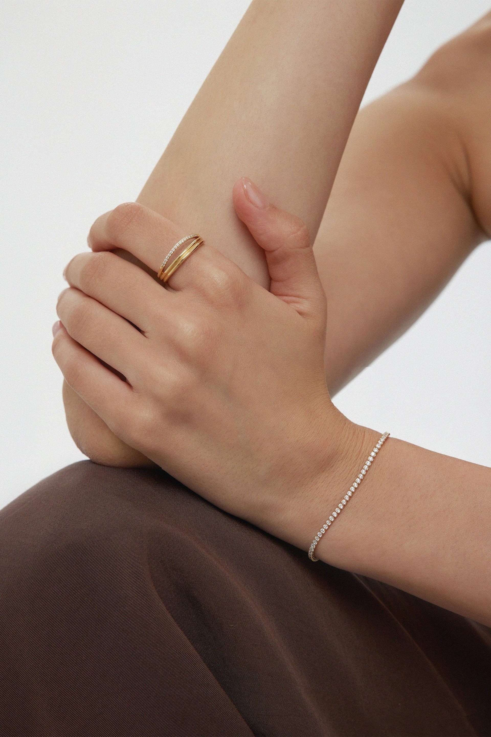 Noor Pavé Triple Band Ring In Gold