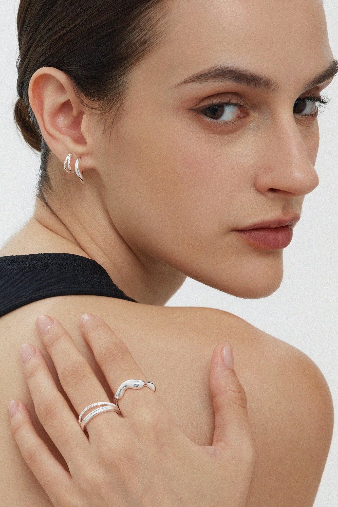 Noor Pavé Triple Band Ring In Silver