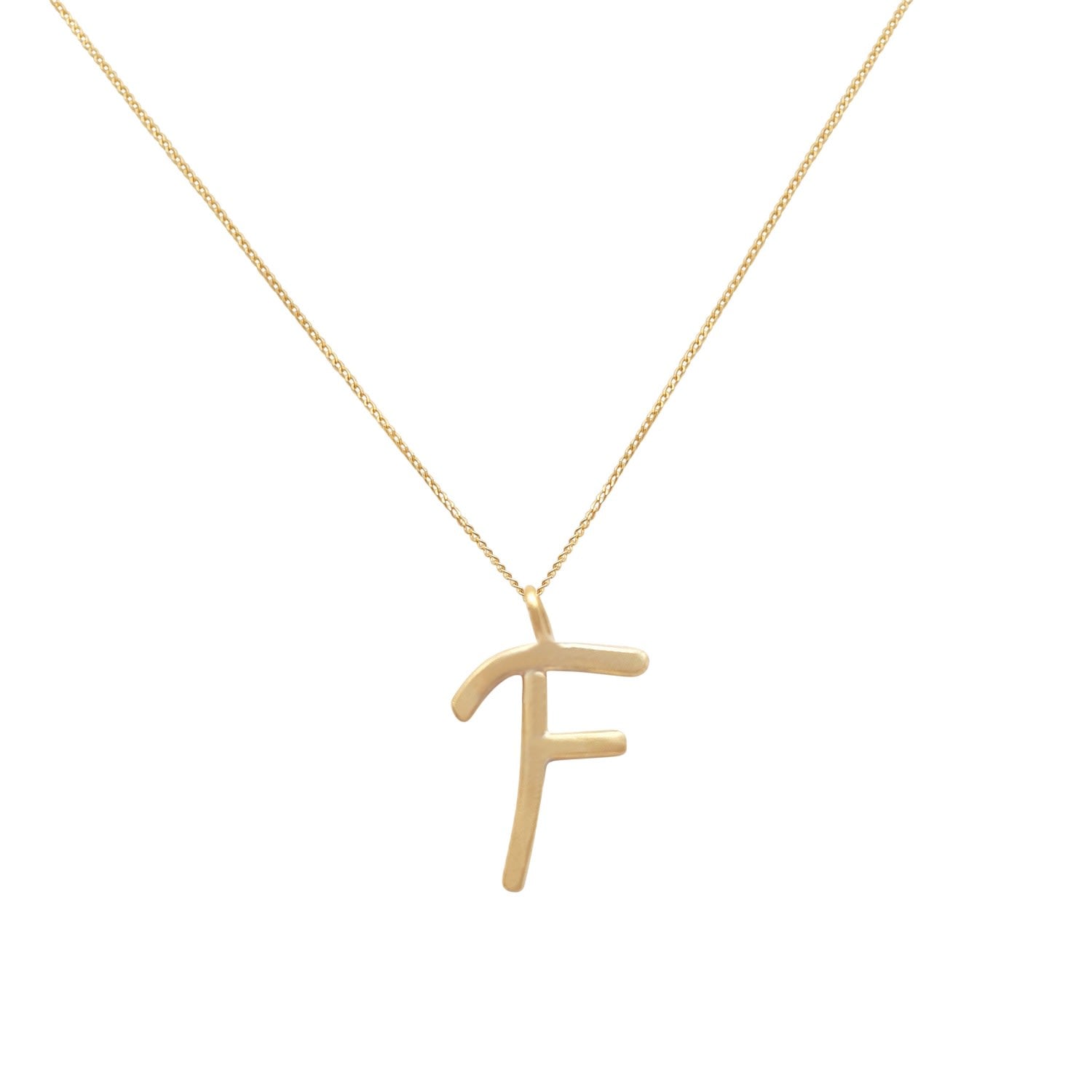 Solid Gold Letter F Pendant Necklace