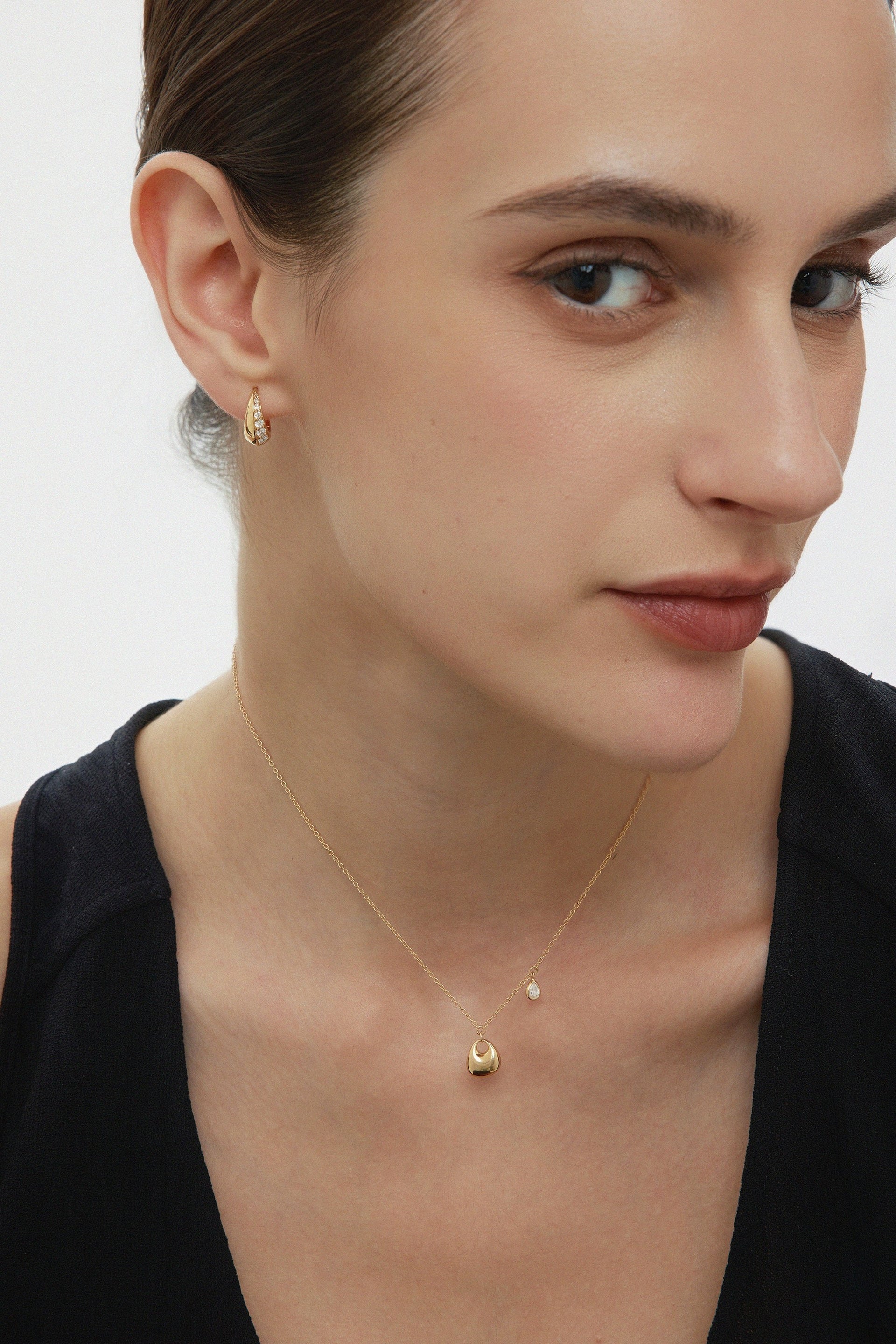 Georgie Crystal Knife Edge Huggie Hoop Earrings In Silver