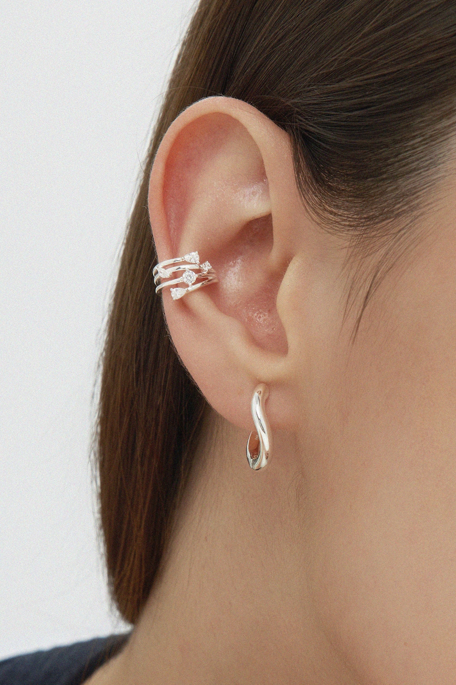 Vale Crystal Ear Cuff In Silver
