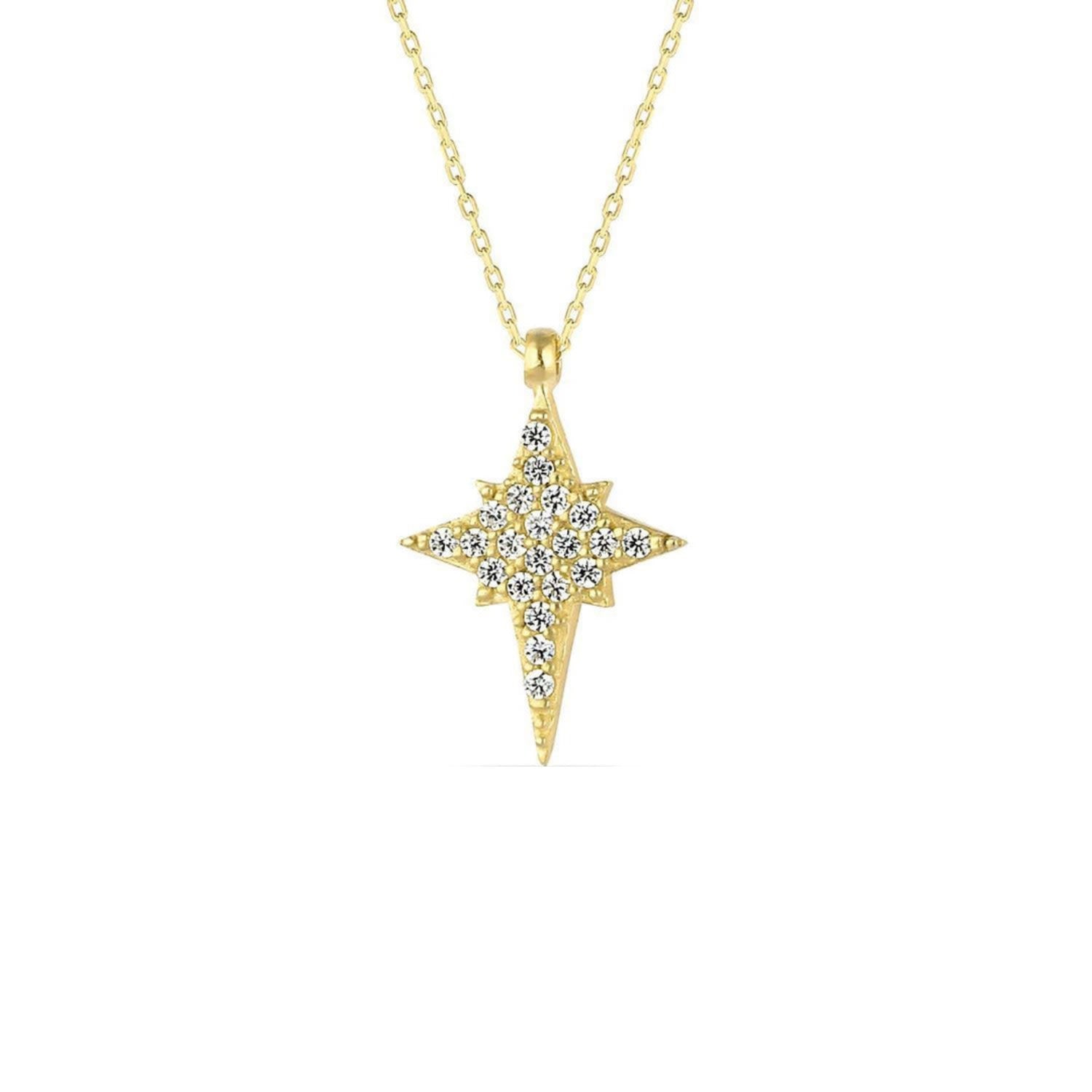 Northern Star Polaris Starburst Sterling Silver Necklace - Gold